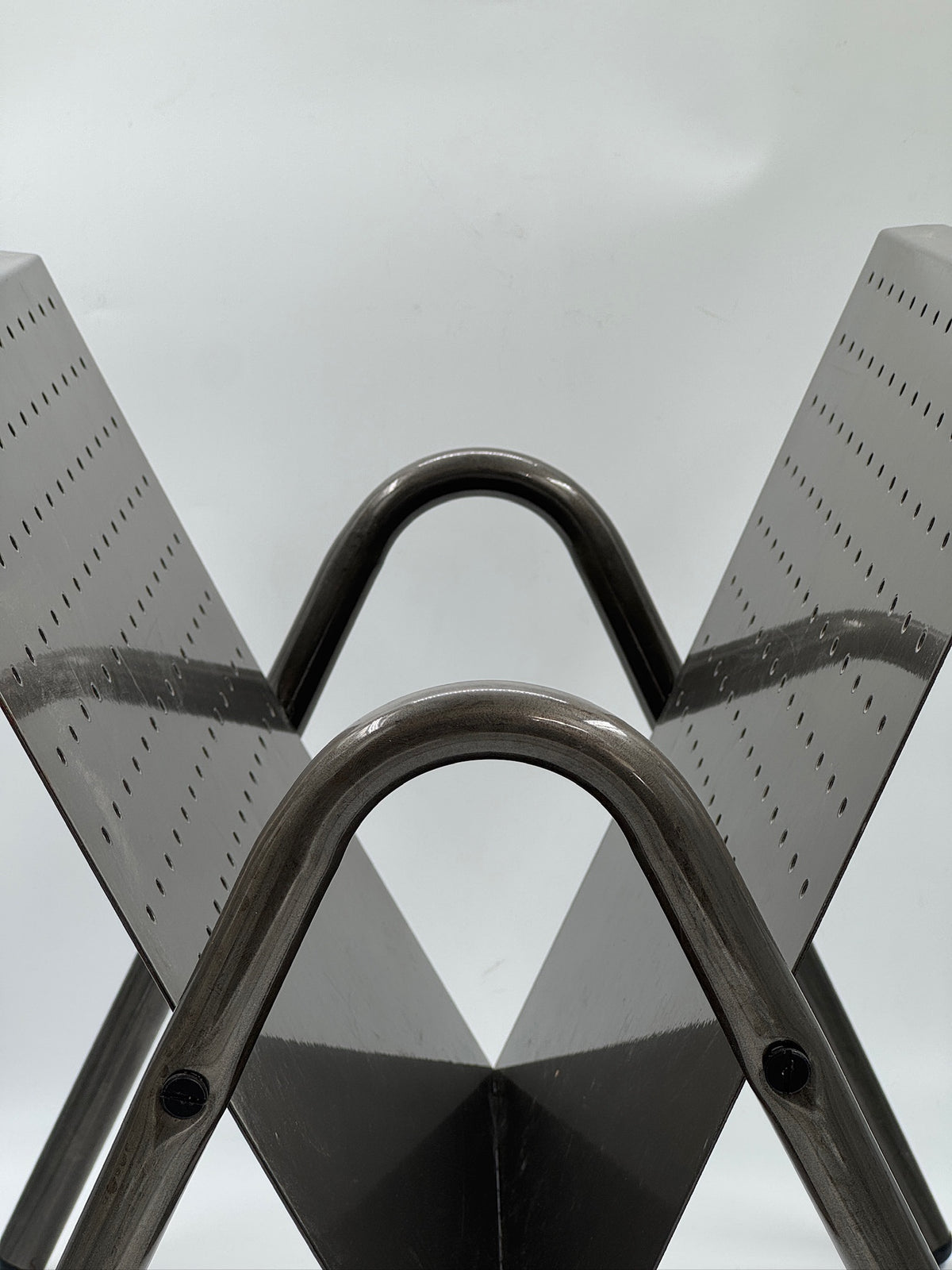 Vintage Perforated Steel Magazine Rack, Italian High-Tech Style