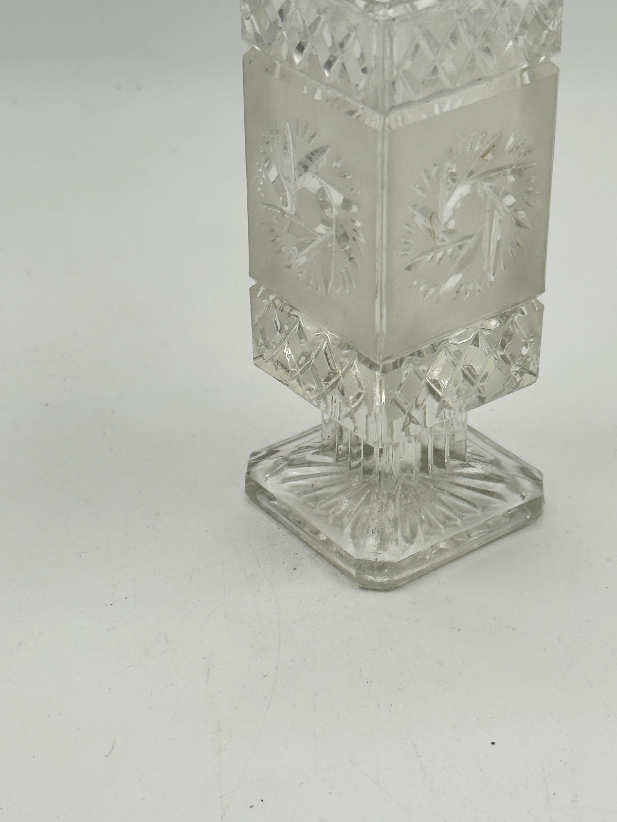 Vintage Cut and Frosted Glass Footed Vase