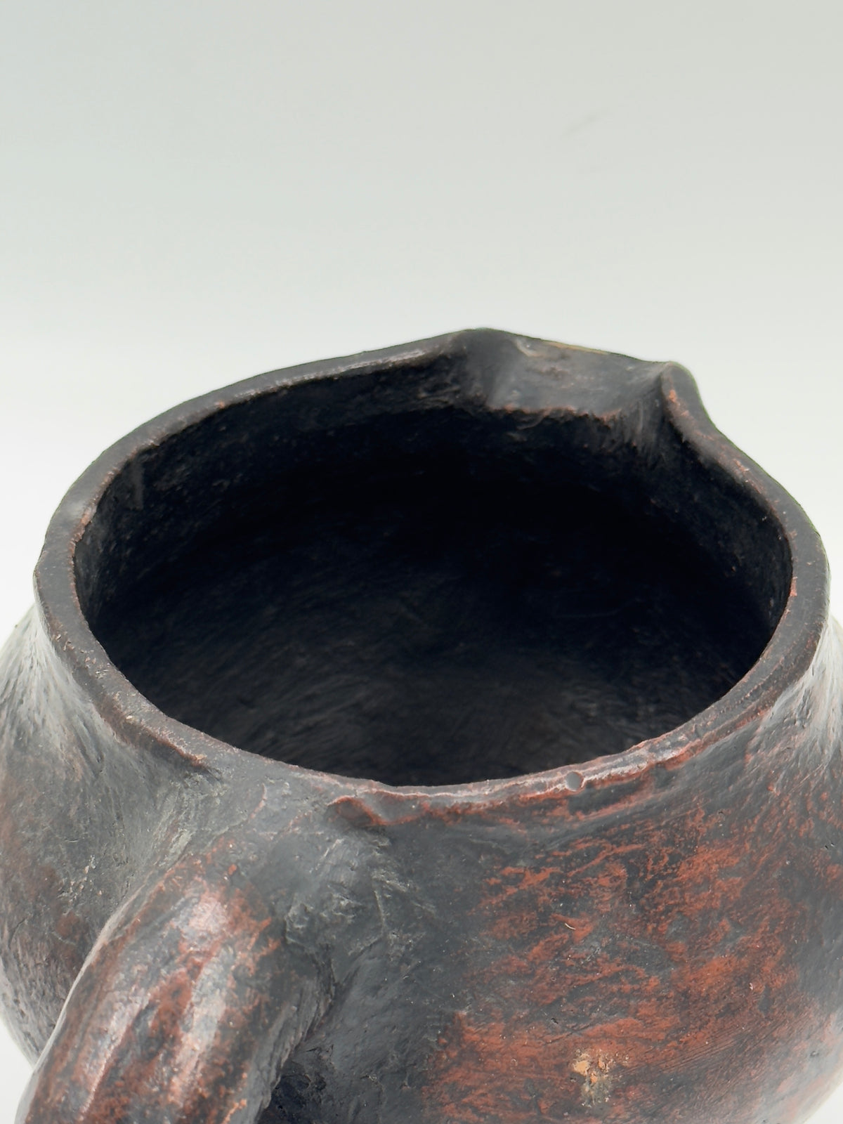 Vintage Hand-Built Terracotta Pitcher with Smoked Black Finish