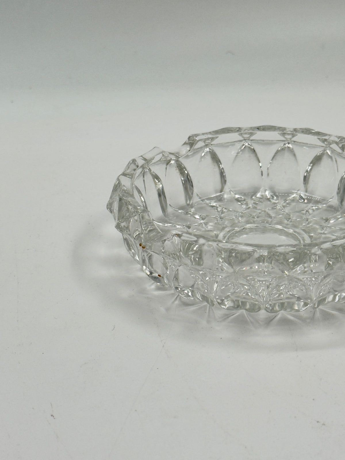Vintage Diamond-Cut Crystal Glass Ashtray