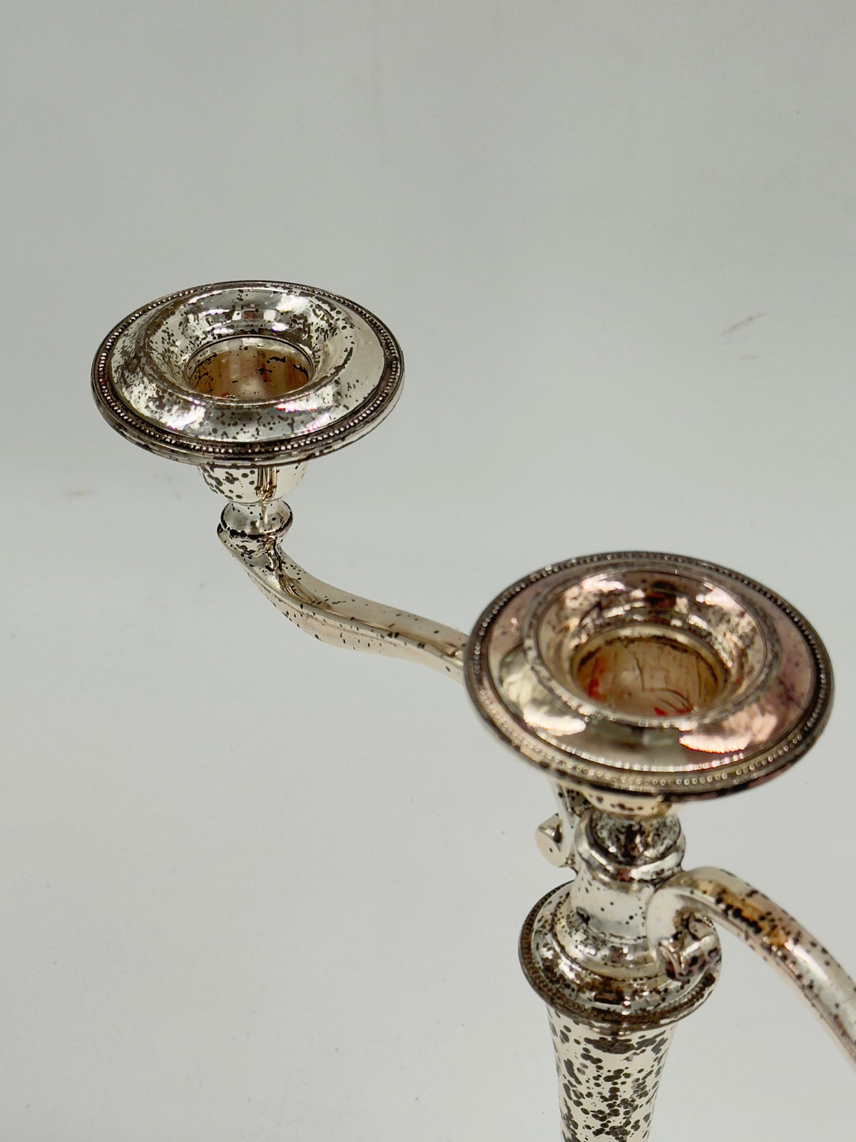 Vintage Silver-Plated Three-Light Candelabra with Beaded Rims