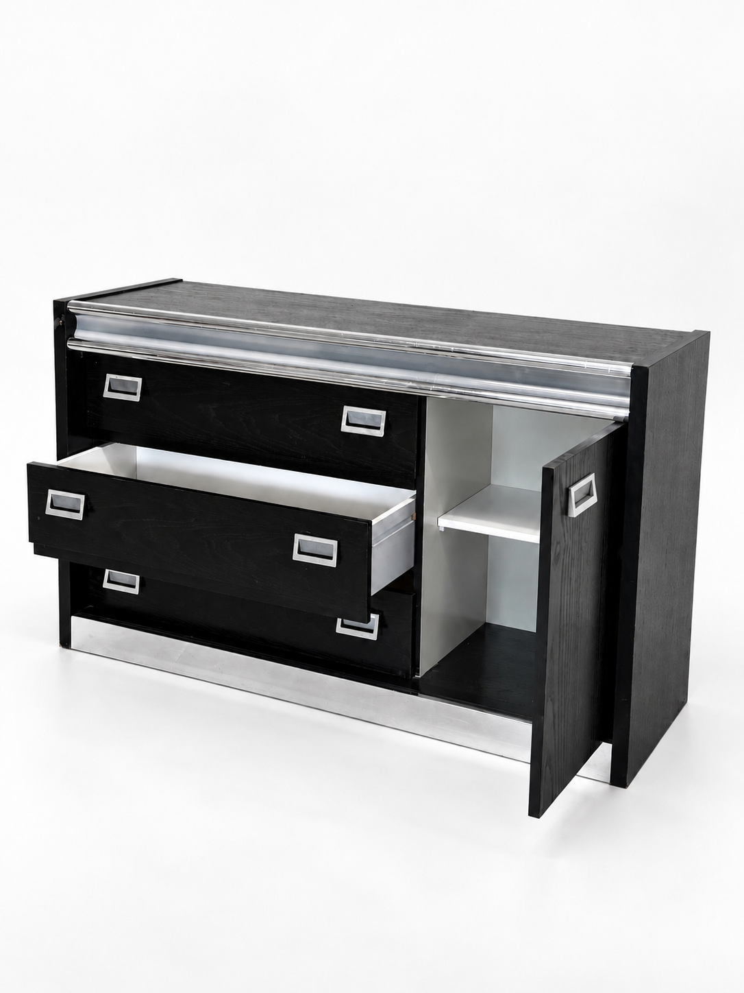 Black Lacquer & Chrome Sideboard