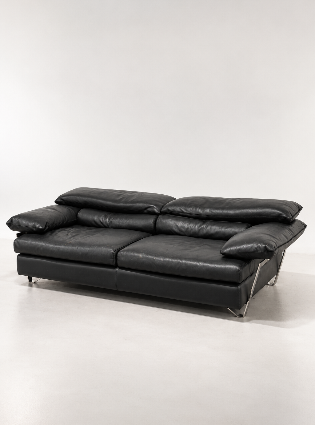 Roche Bobois Black Leather Sofa