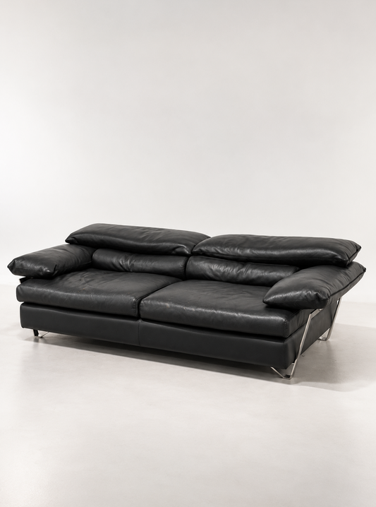 Roche Bobois Black Leather Sofa