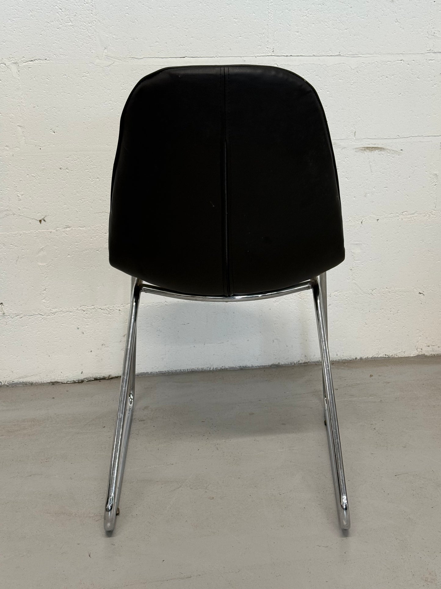 Set of 4 Black Faux Leather Dining Chairs with Chrome Sled Base