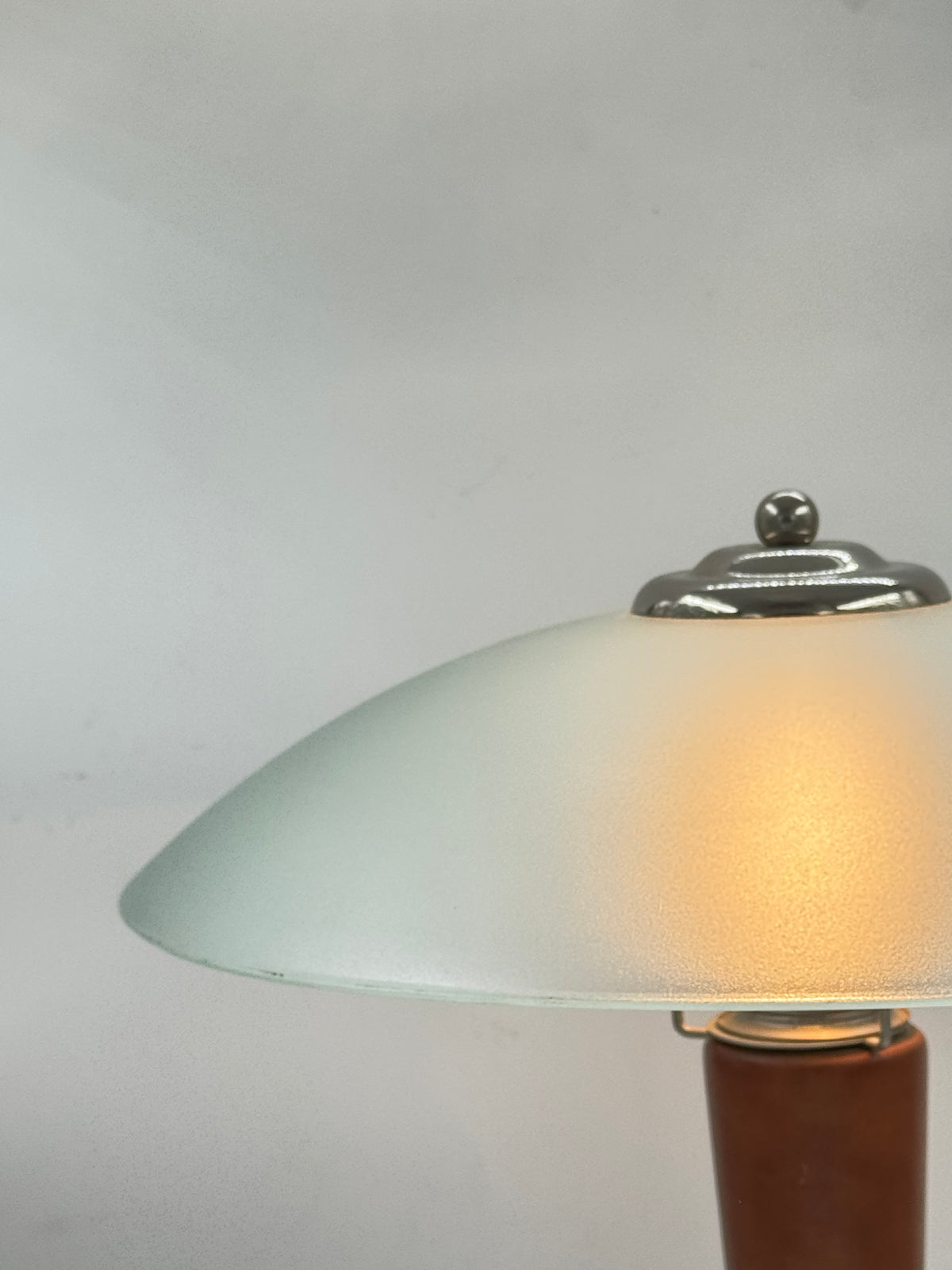 Vintage Mushroom Table Lamp, Cherry Wood & Frosted Glass