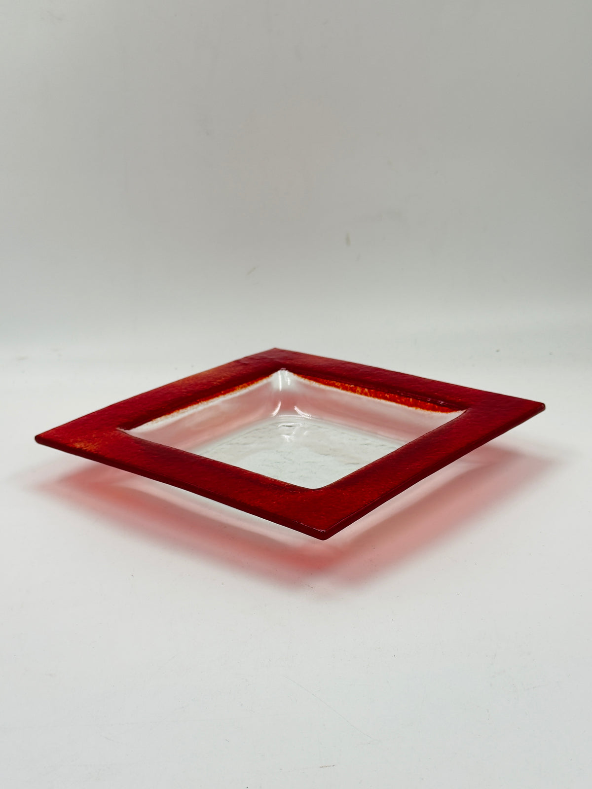 Vintage Red Textured Glass Square Catchall Tray