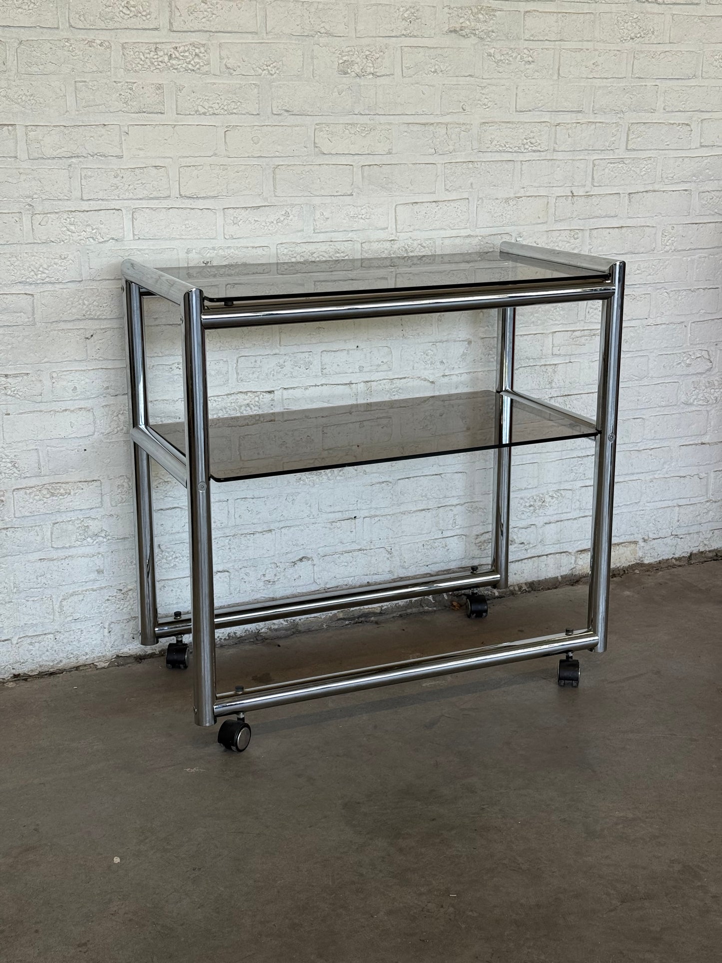 Vintage Chrome & Smoked Glass Bar Cart