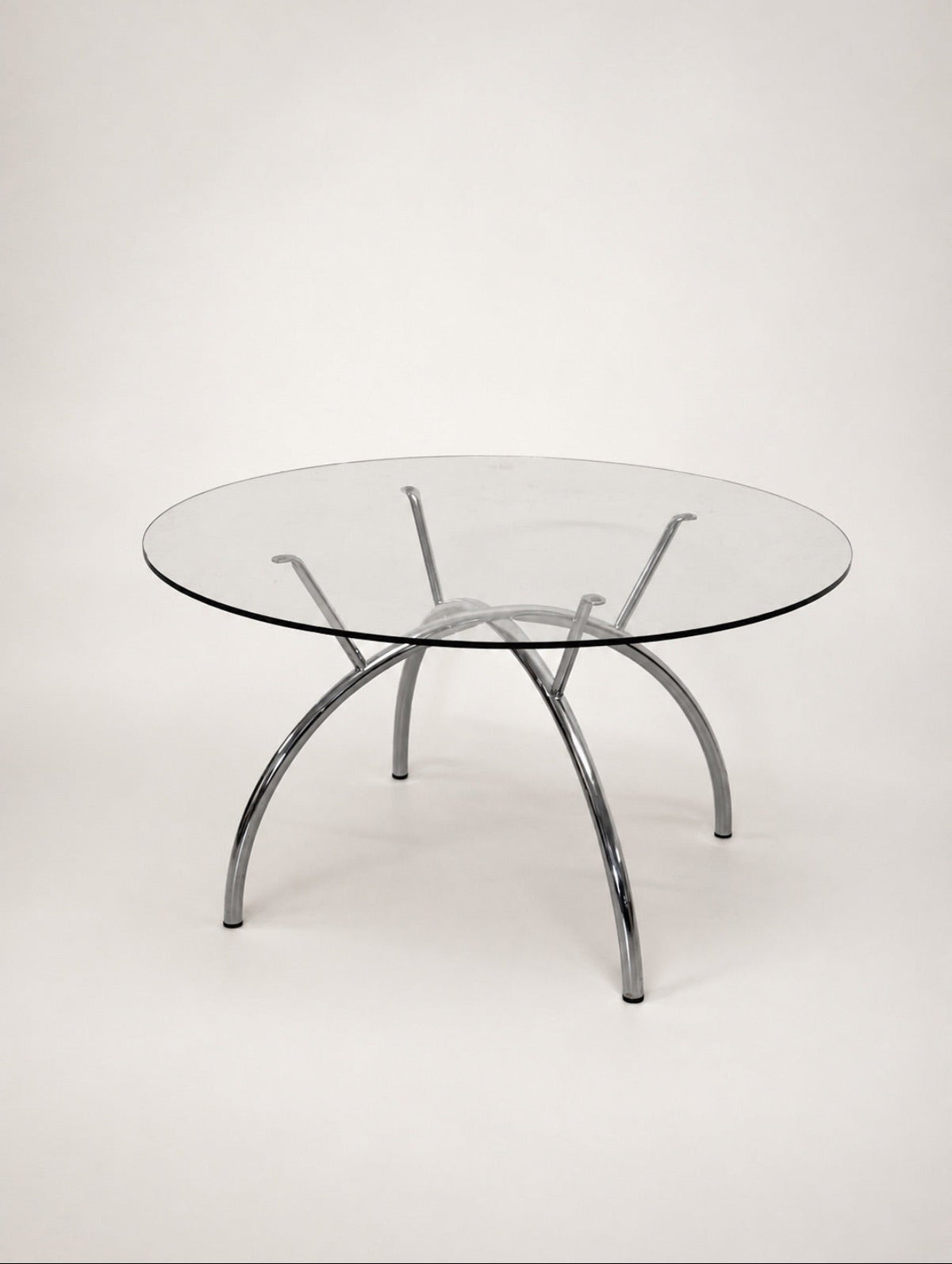 IKEA Spider-Leg Chrome and Glass Round Coffee Table, 1980s