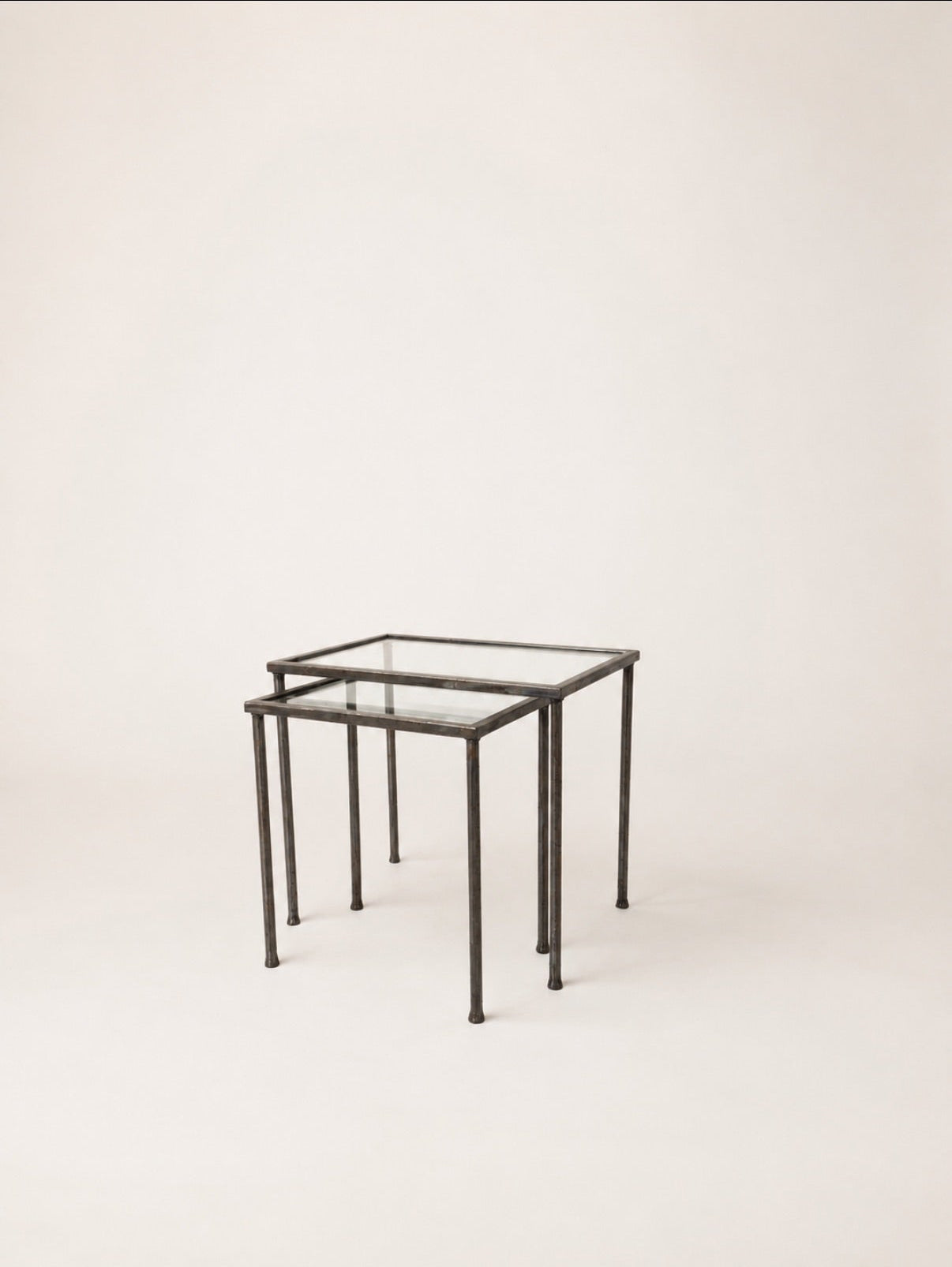 Set of 2 Vintage Black Metal and Glass Nesting Tables