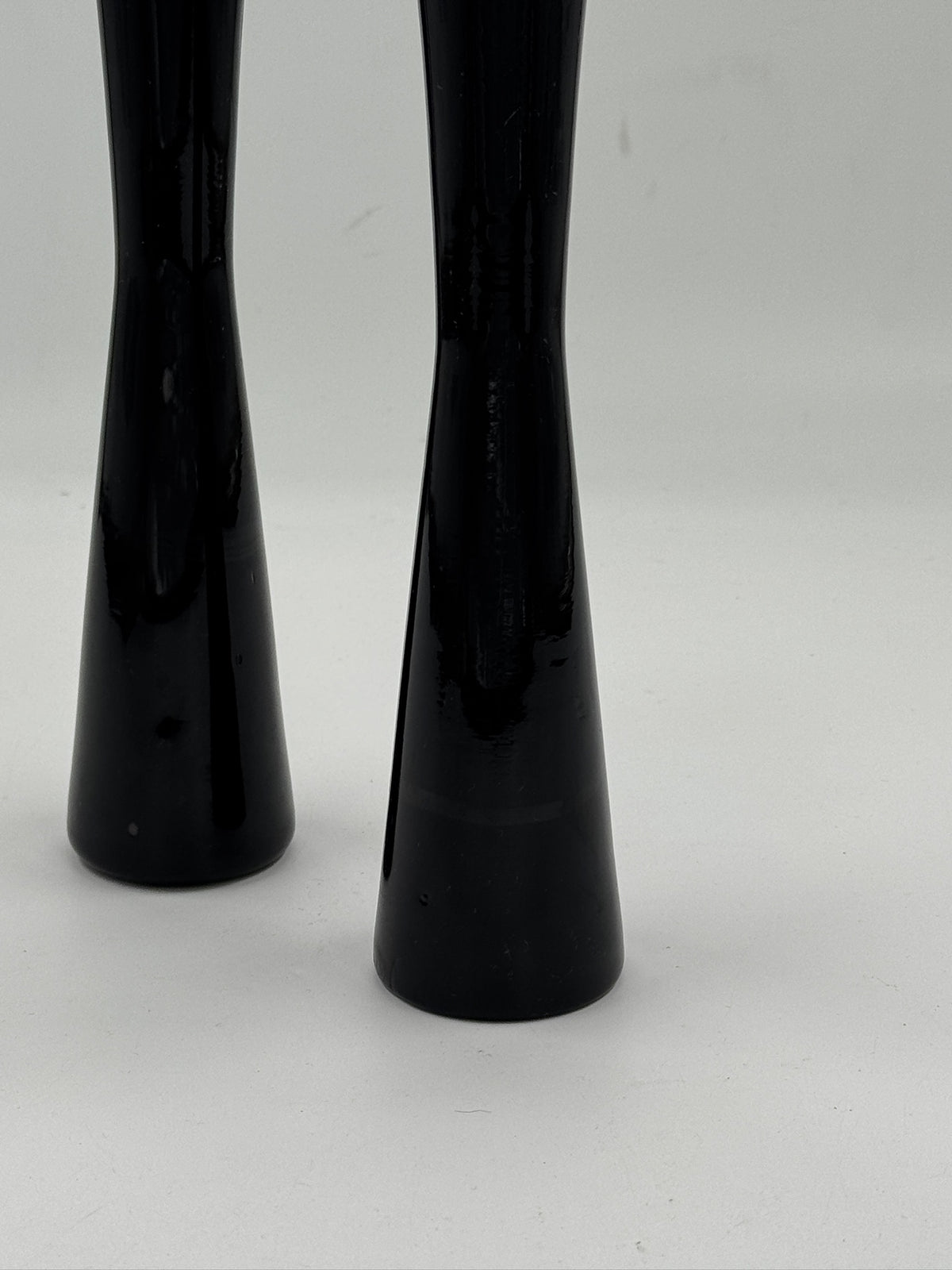 Vintage Black Glass Hourglass Vases, Graduated Pair