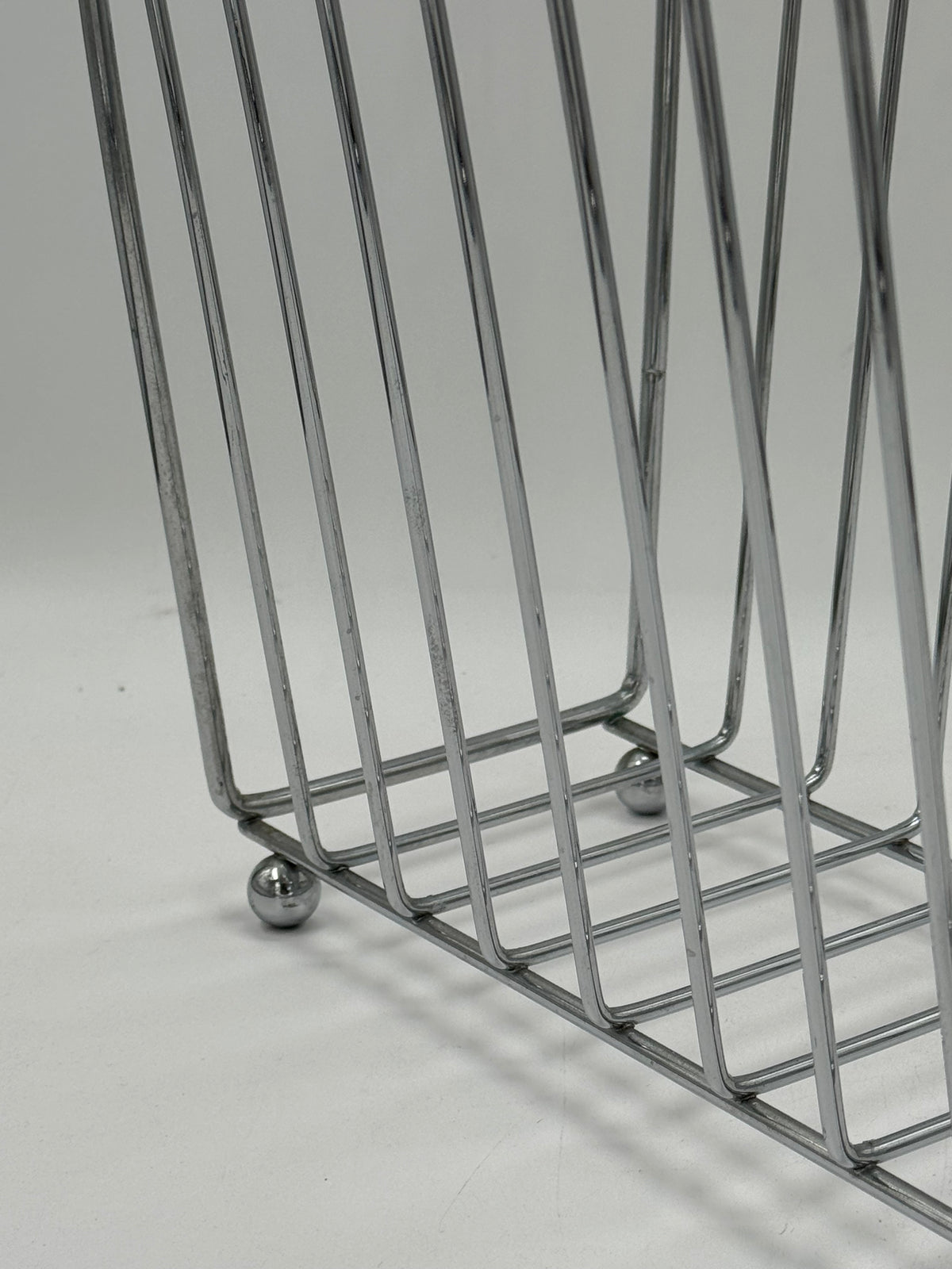 Vintage Chrome Wire Magazine Rack, Ball Feet