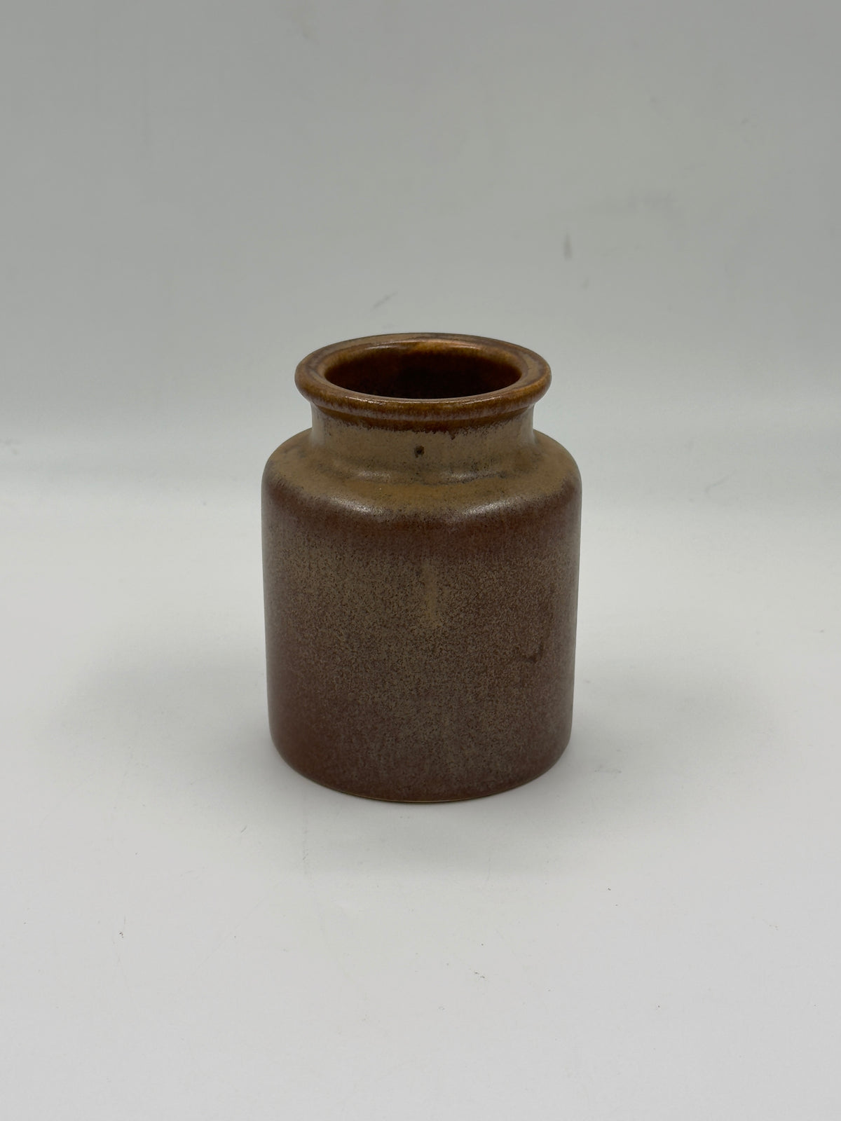 Vintage Studio Ceramic Cylindrical Jar with Speckled Brown Glaze
