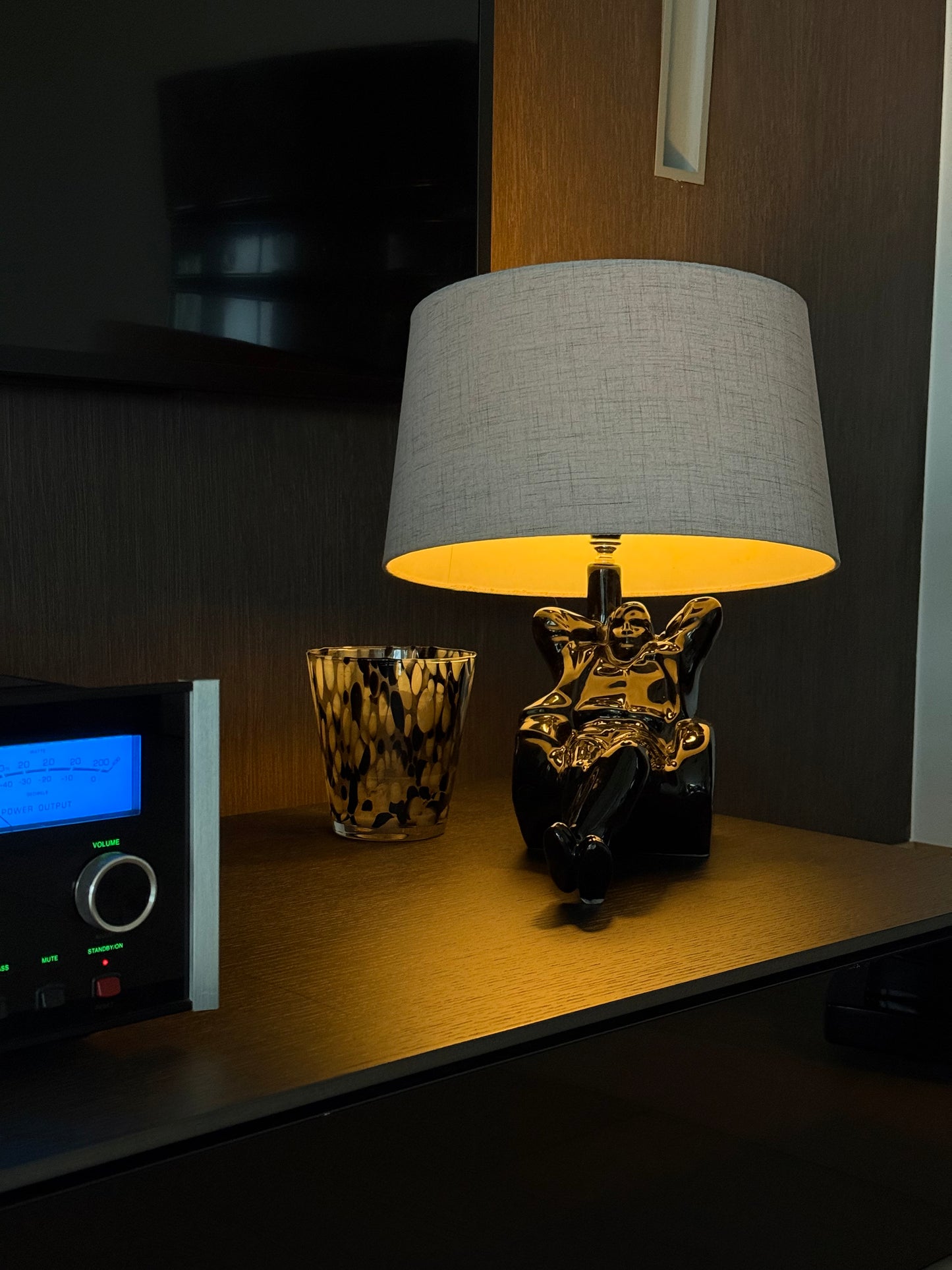 Sculptural “Reclining Figure” Lamp Gloss Black Ceramic