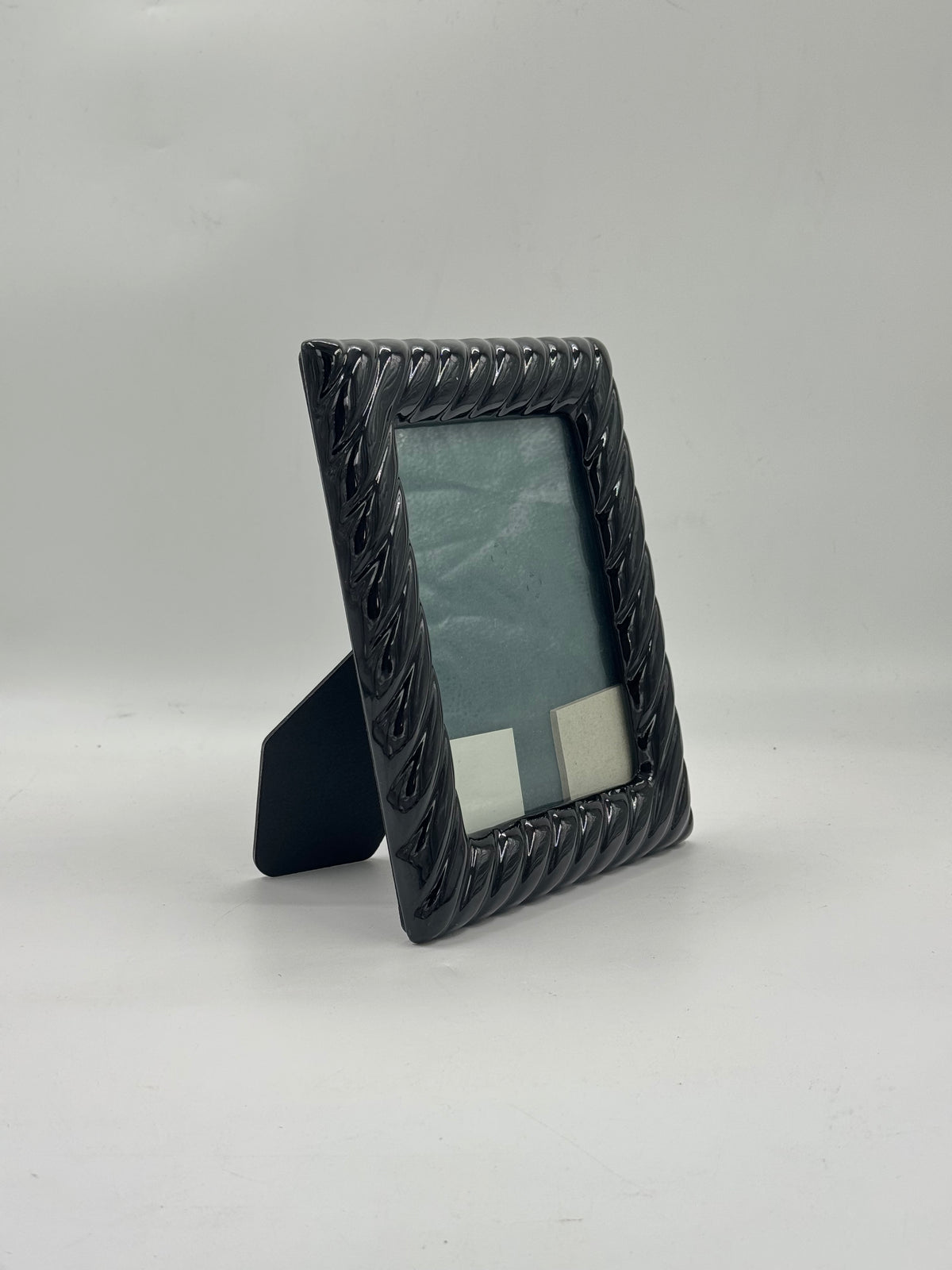 Black Lacquered Picture Frame with Twisted Rope Border