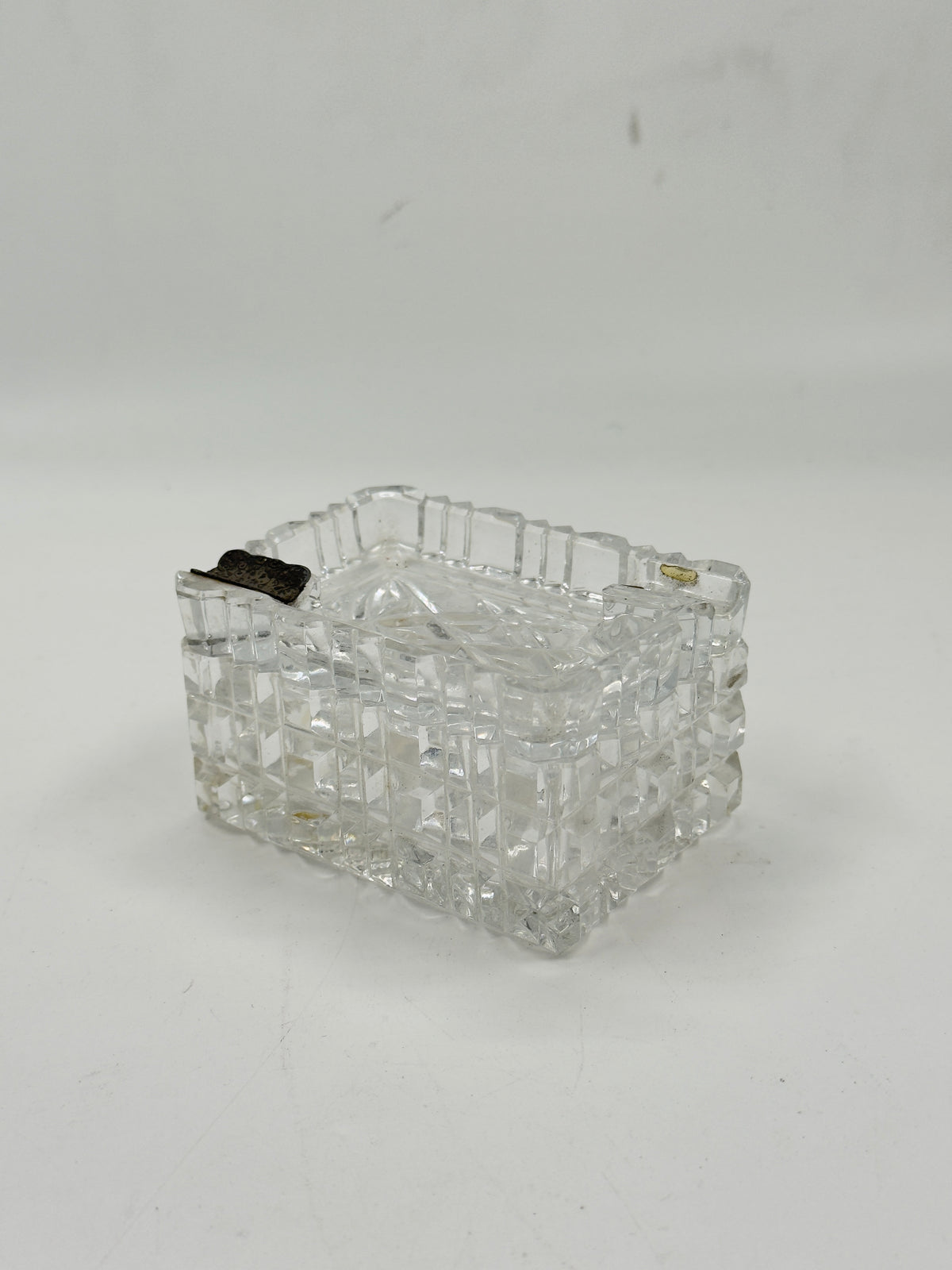 Vintage Cut Crystal Hinged Box, Diamond-Cut Pattern