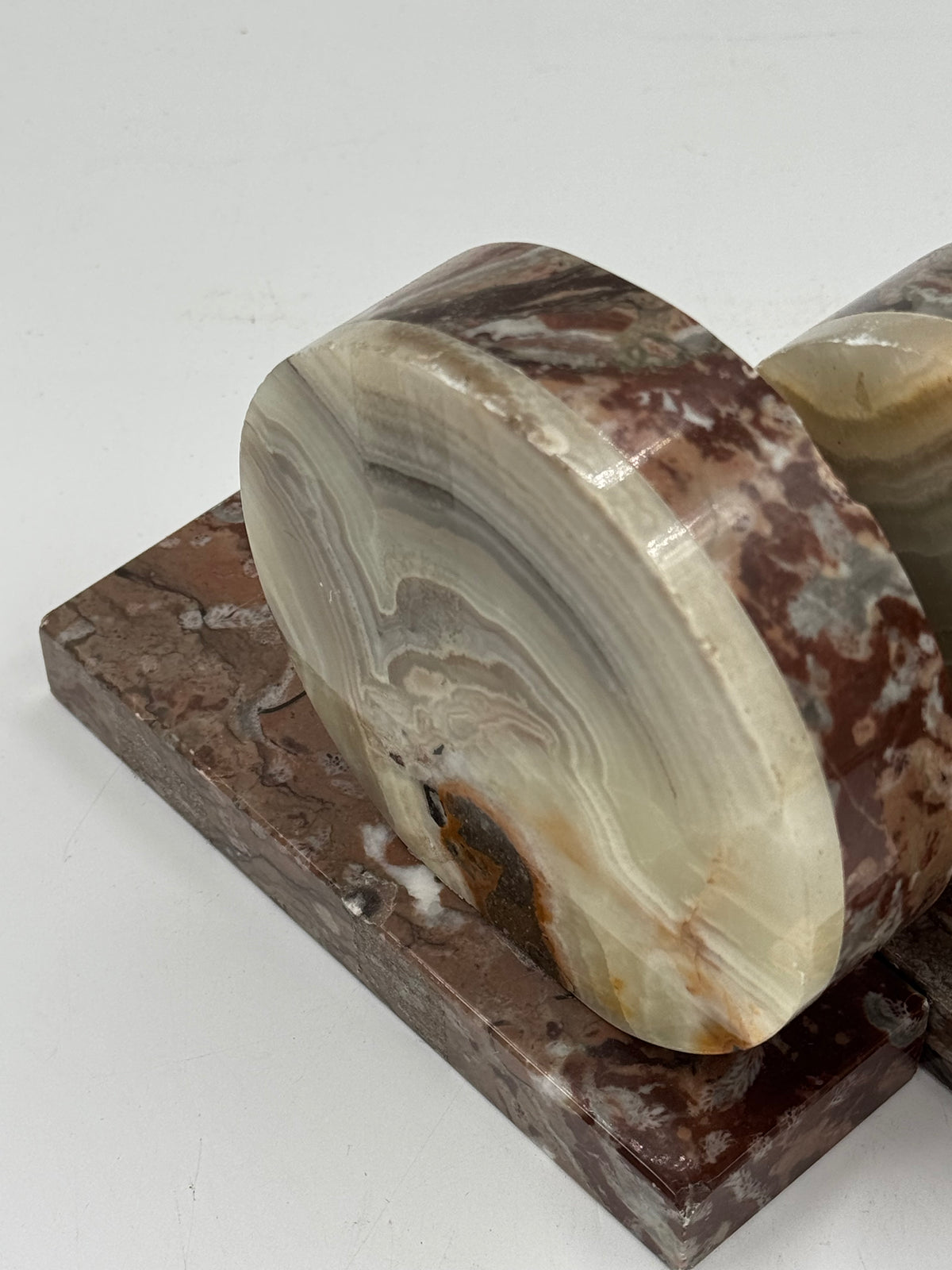 Pair of Vintage Marble & Onyx Round Bookends, Art Deco Style