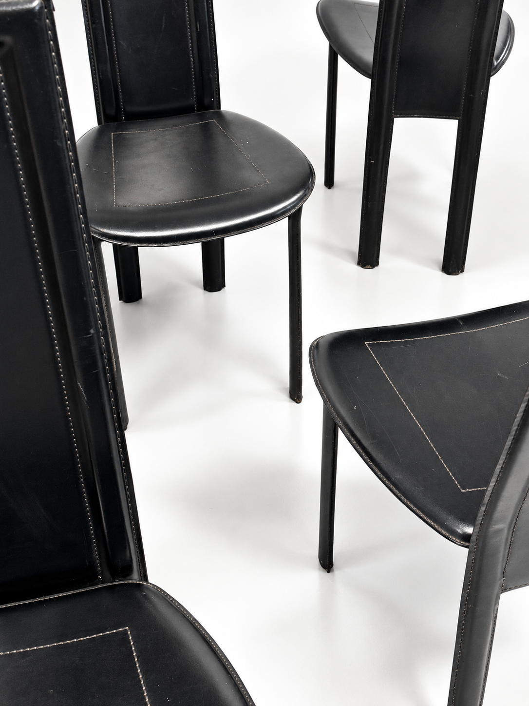 Italian Black Leather High-Back Dining Chairs, Set of 6