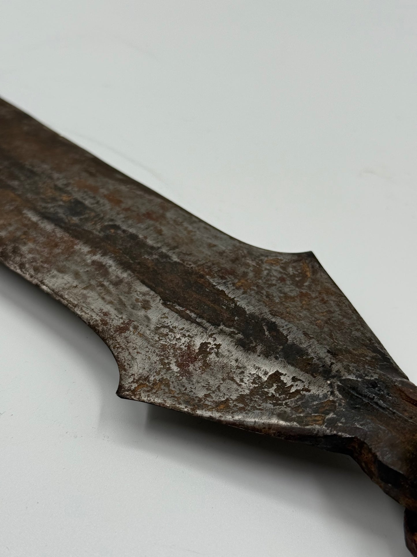 19th-Century Central African Forged Iron Sword with Leather Scabbard