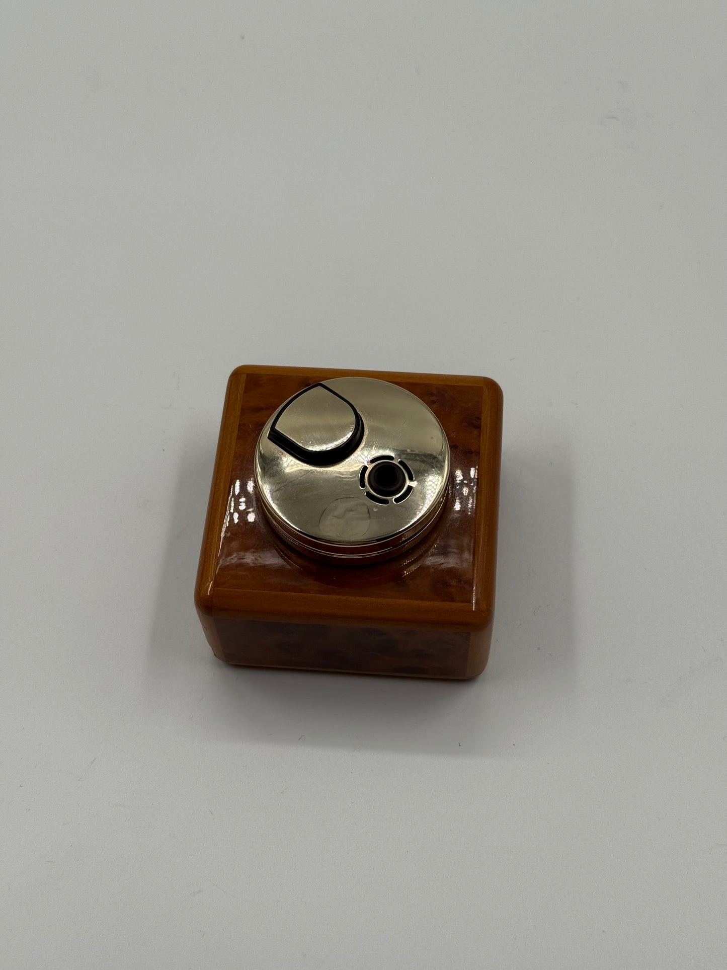 Burlwood style Ashtray & Lighter Set Vintage Brass Detail