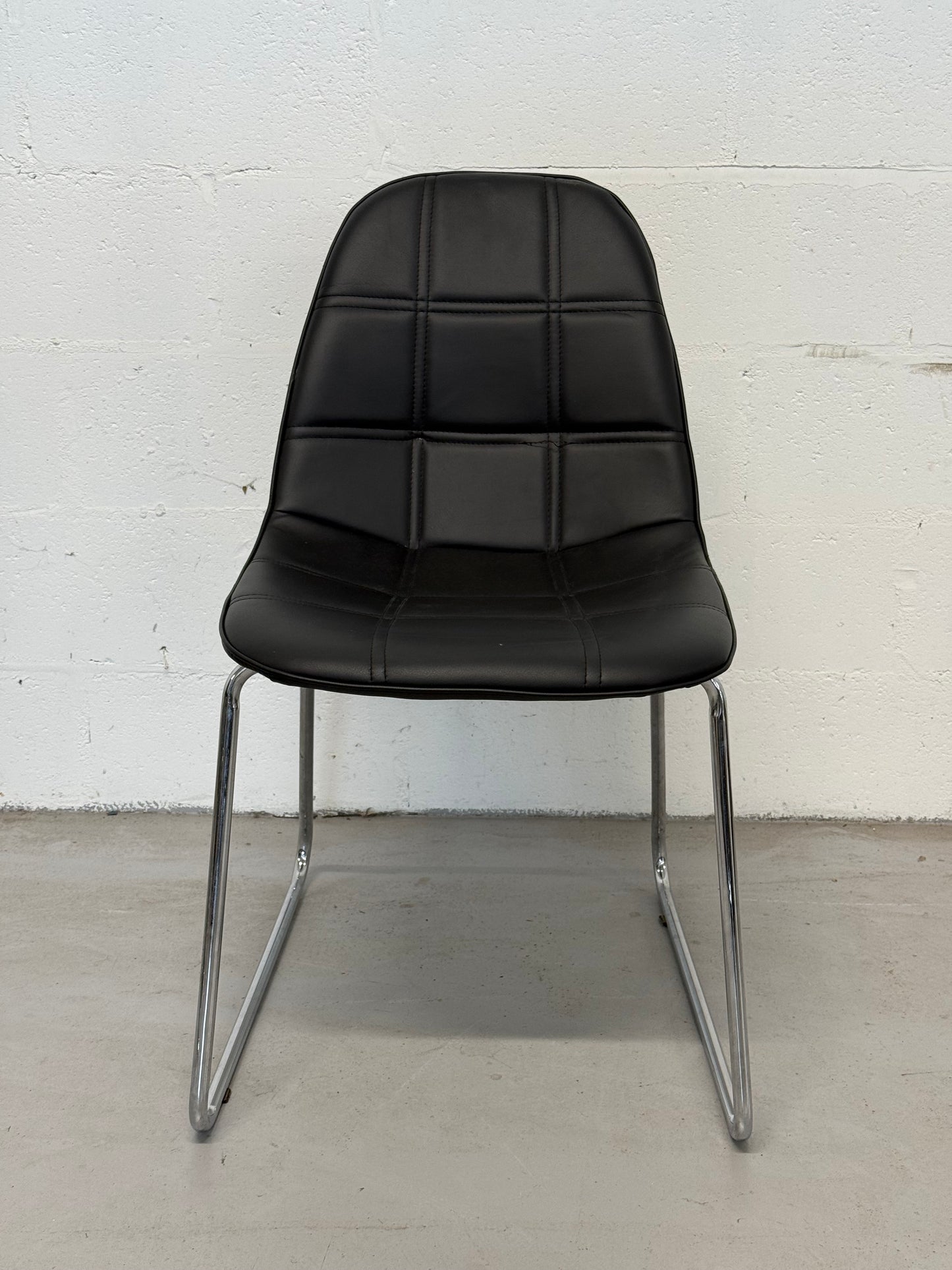 Set of 4 Black Faux Leather Dining Chairs with Chrome Sled Base