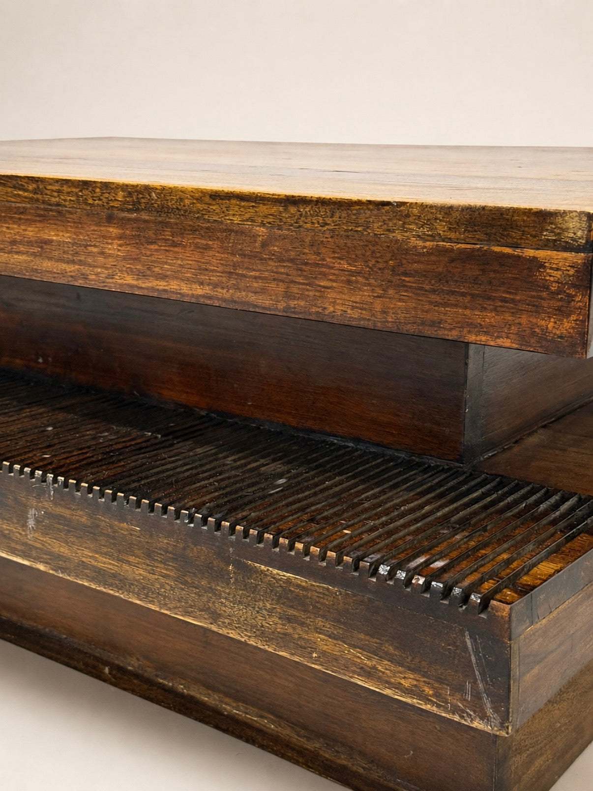 Sculptural Two-Tier Wood Coffee Table with Fluted Base