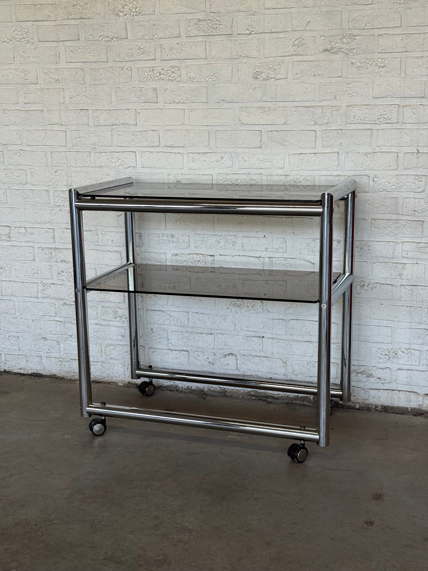 Vintage Chrome & Smoked Glass Bar Cart