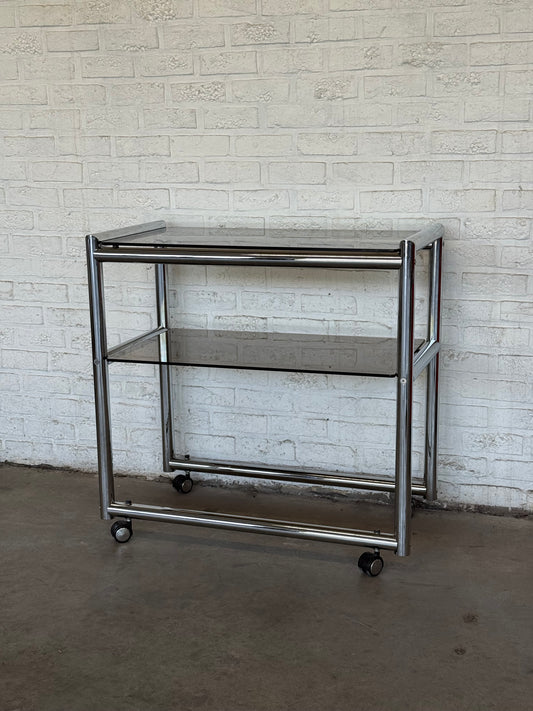 Vintage Chrome & Smoked Glass Bar Cart