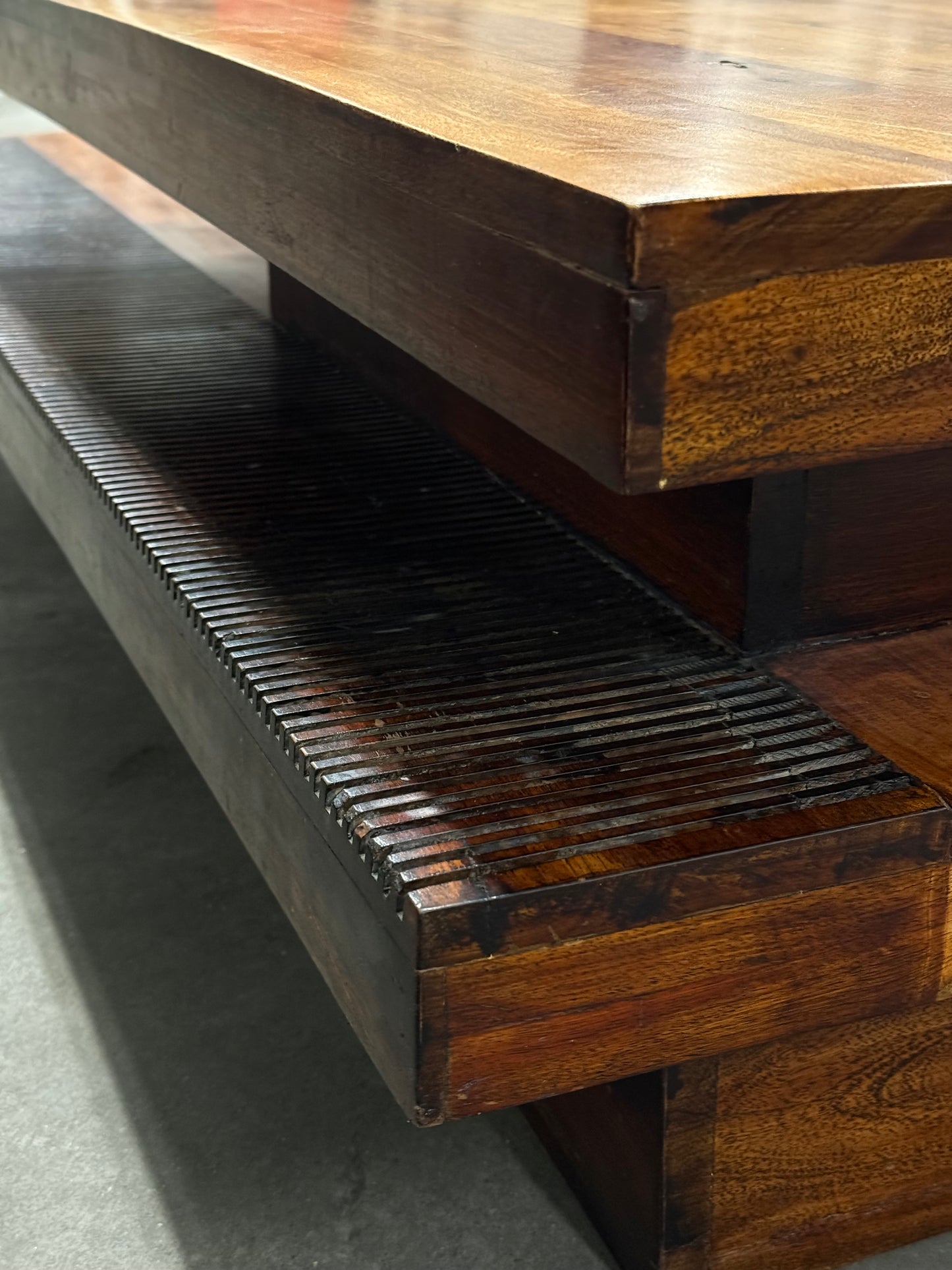 Brutalist Solid Wood Coffee Table Sculptural Architectural Design