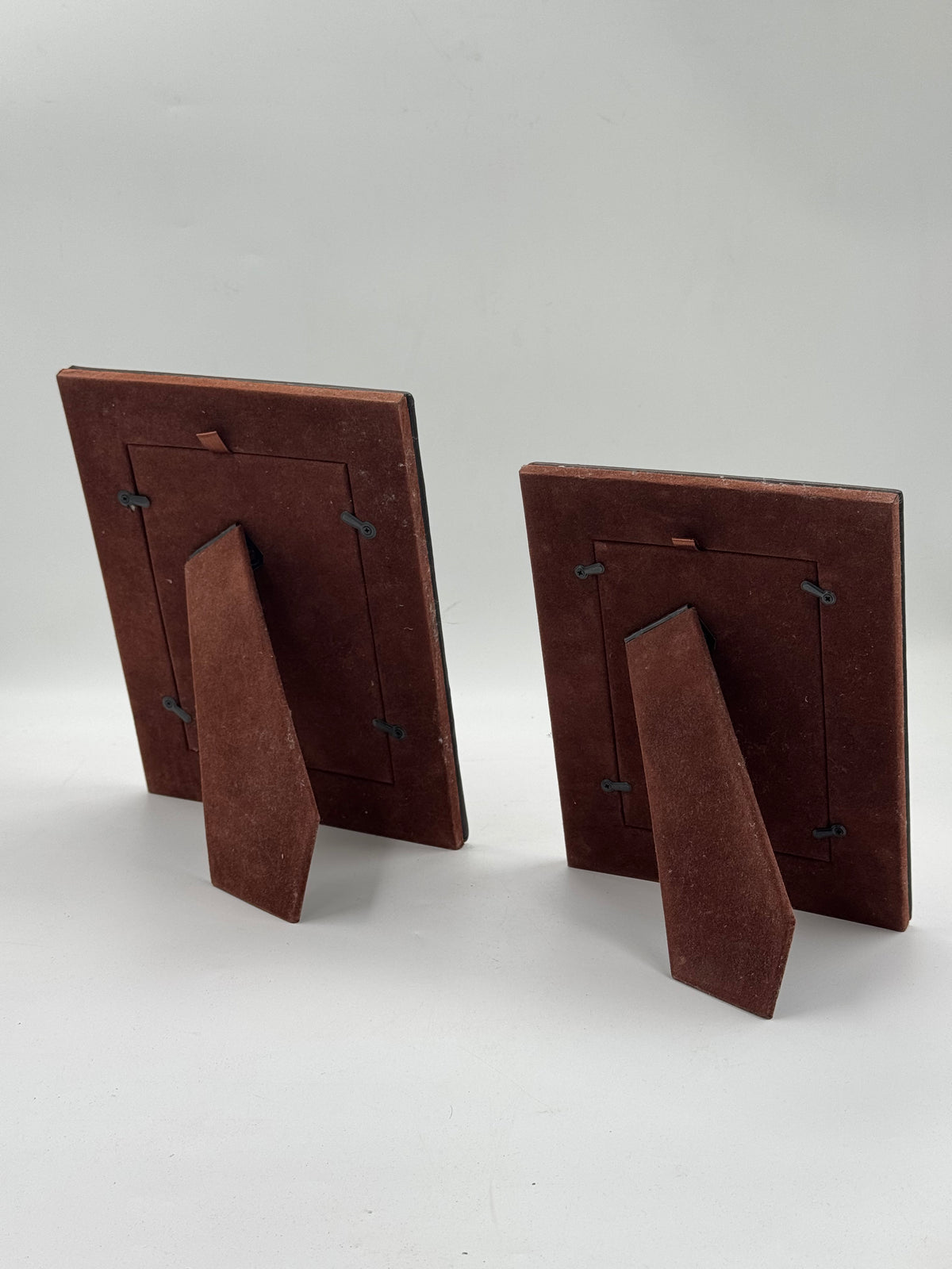 Pair of Quilted Brown Leather Photo Frames with Silver-Tone Bezels