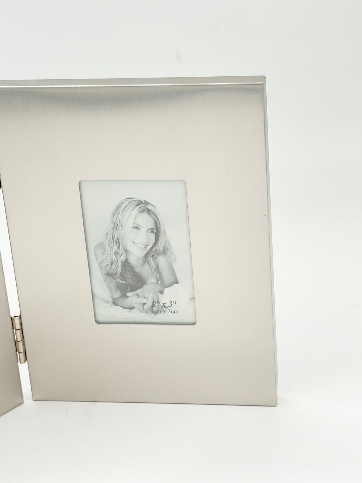 Vintage Brushed Silver-Tone Double Photo Frame, Hinged Book-Style