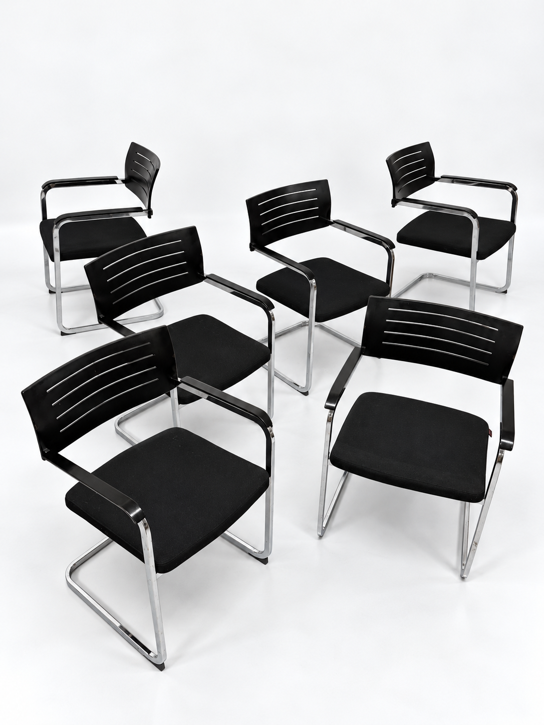 Set of 6 Züco Cantilever Armchairs, Black Wood & Chrome