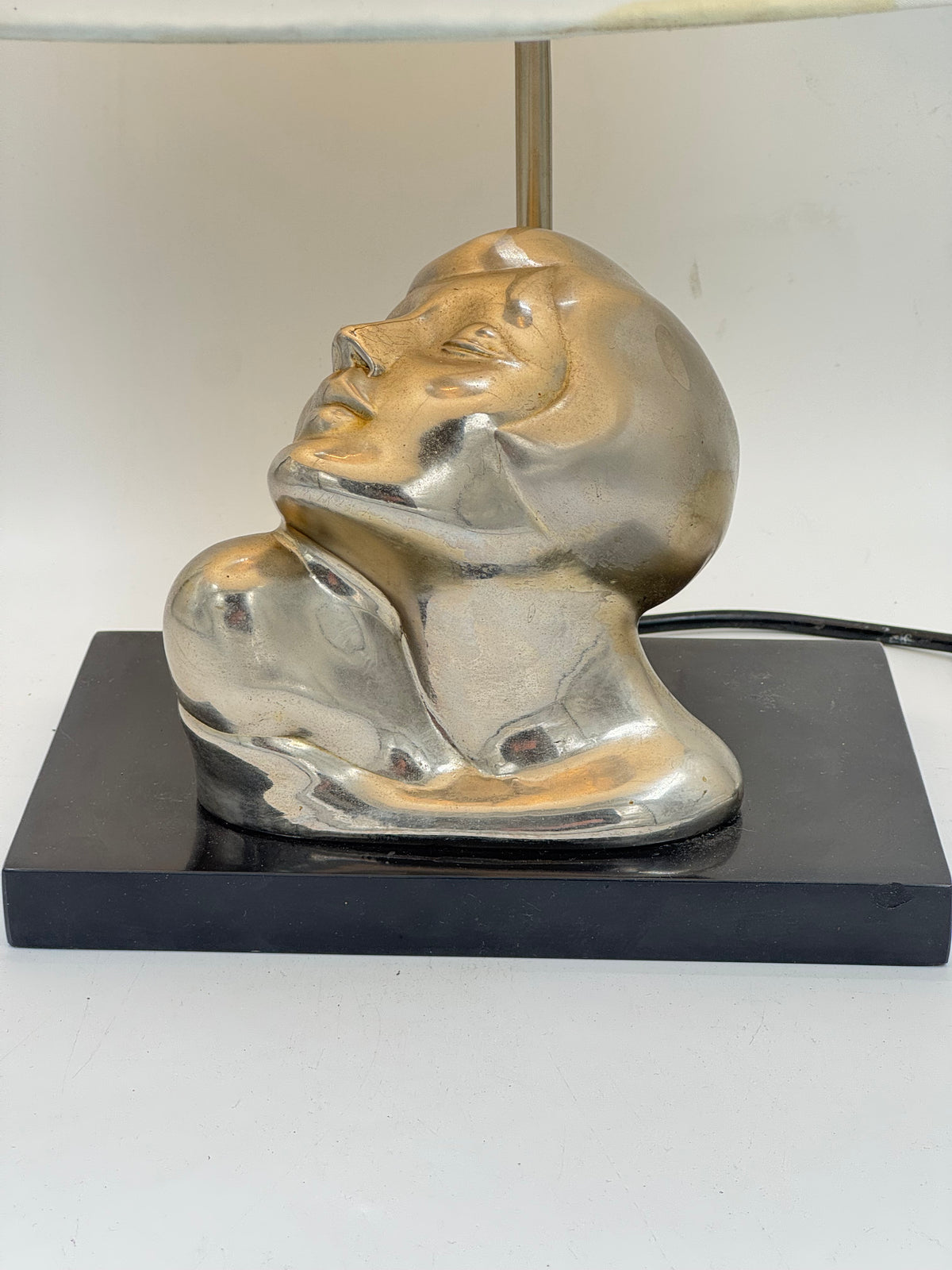 Vintage Art Deco Style Face Sculpture Table Lamp, Silver-Tone Bust