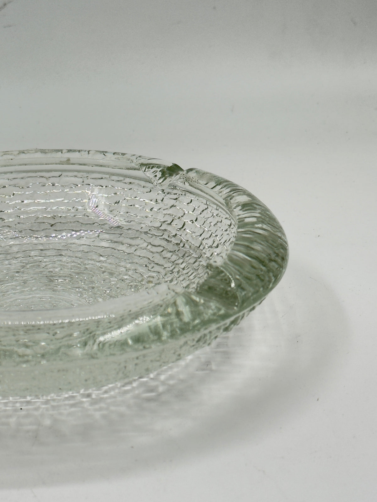 Vintage Bark-Textured Glass Ashtray with Four Cigarette Rests