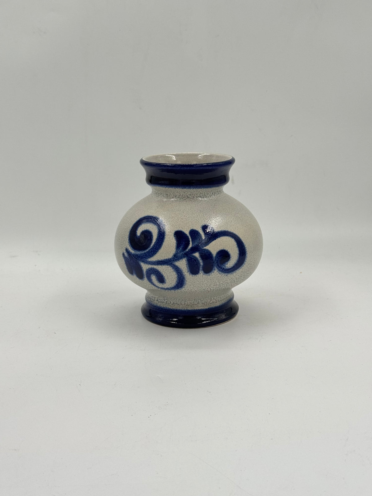 Vintage Westerwald-Style Stoneware Vase, Cobalt Blue Scrollwork