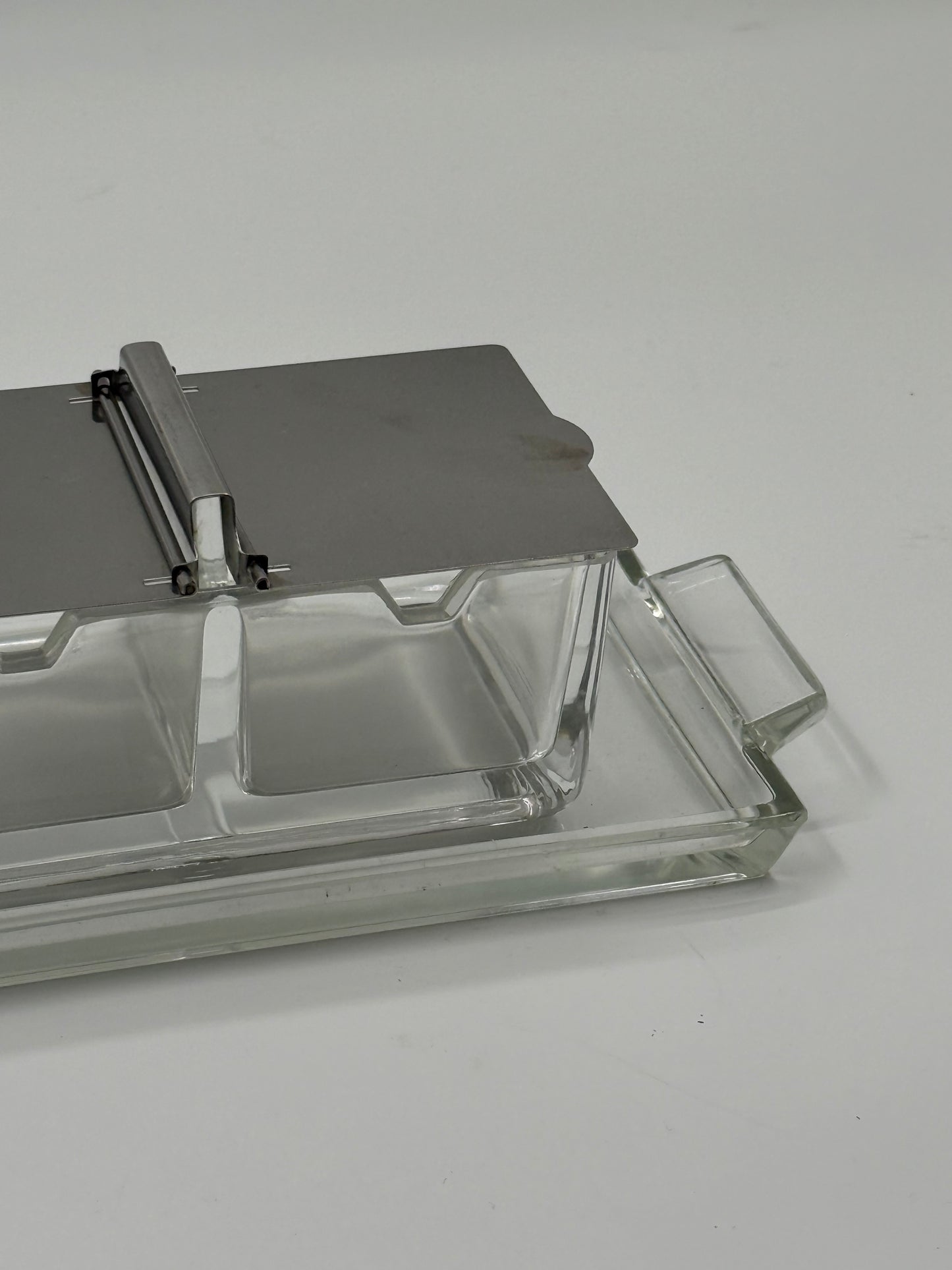 Vintage Glass & Chrome Condiment Duo Rectangular Serving Set