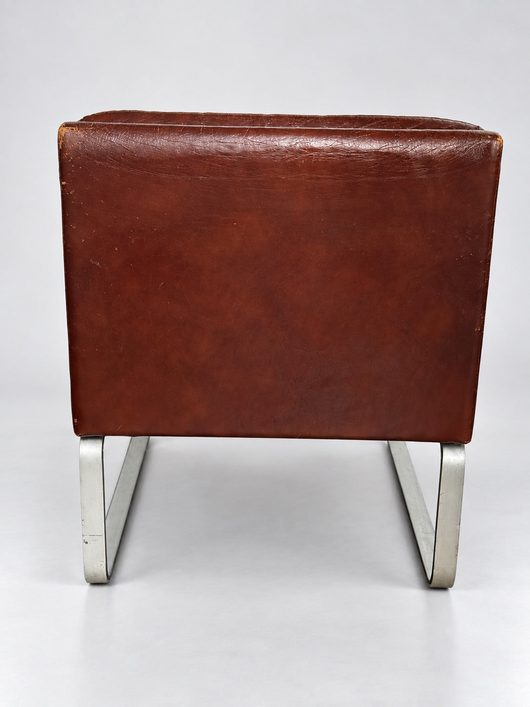 Vintage Design Lounge Chair, Brown Leather & Brushed Steel
