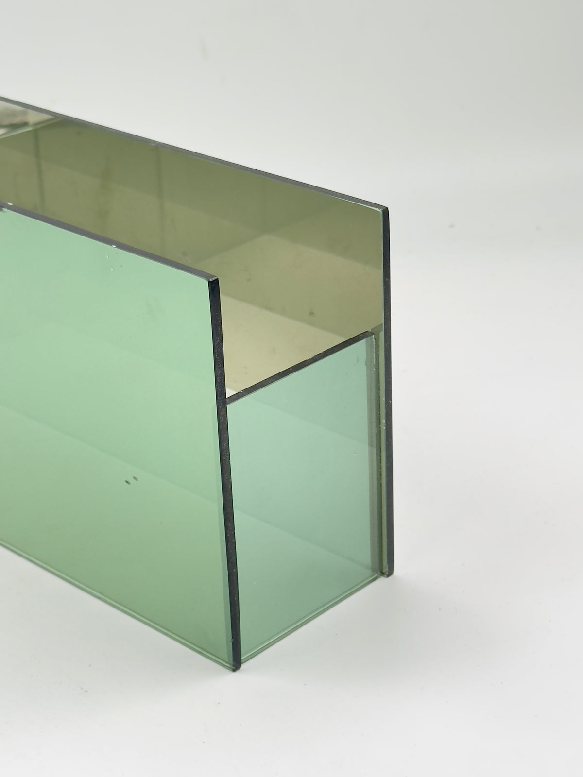 Vintage Sage Green Glass Desk Organizer with Divider
