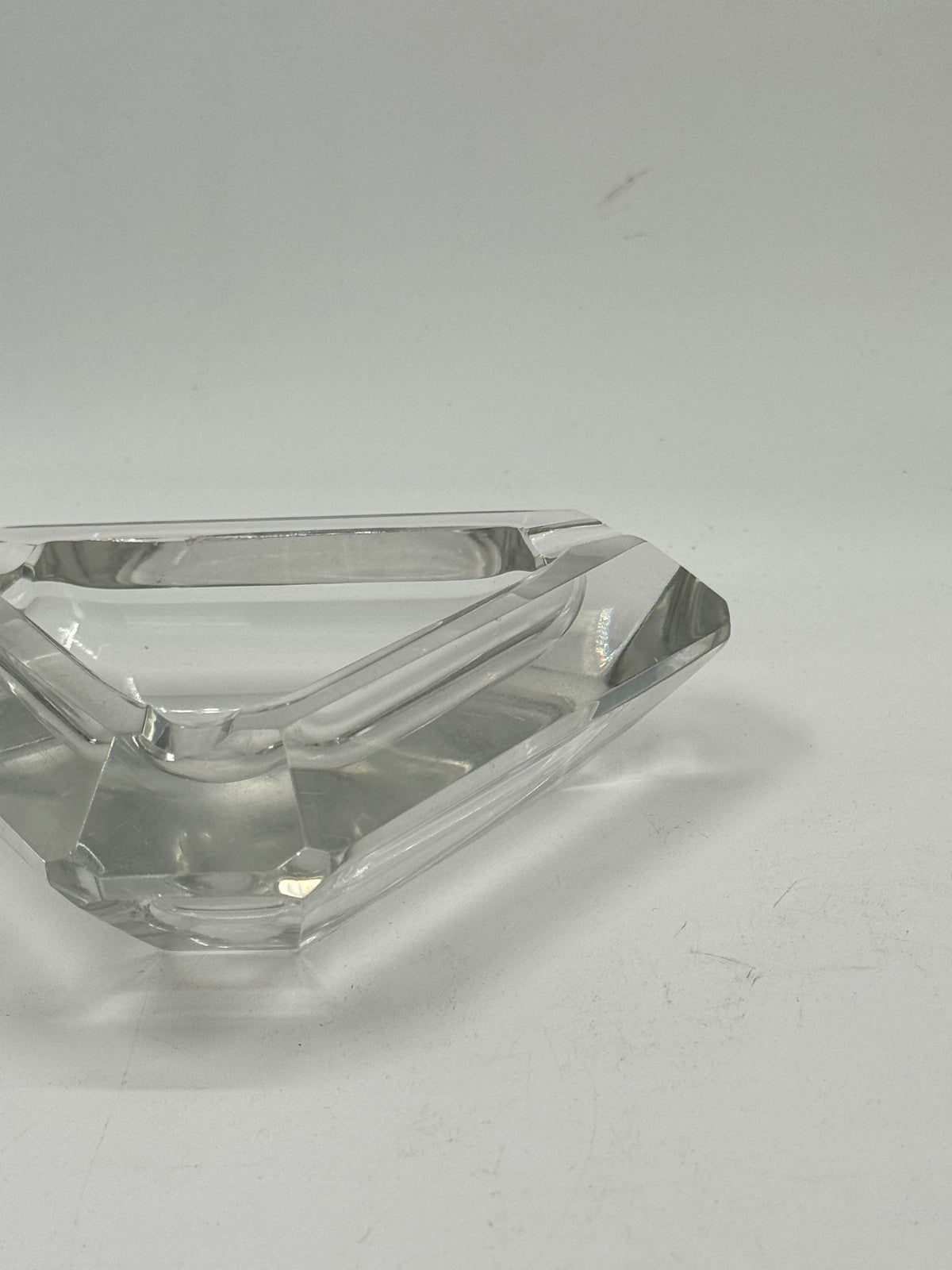 Vintage Faceted Glass Triangular Ashtray