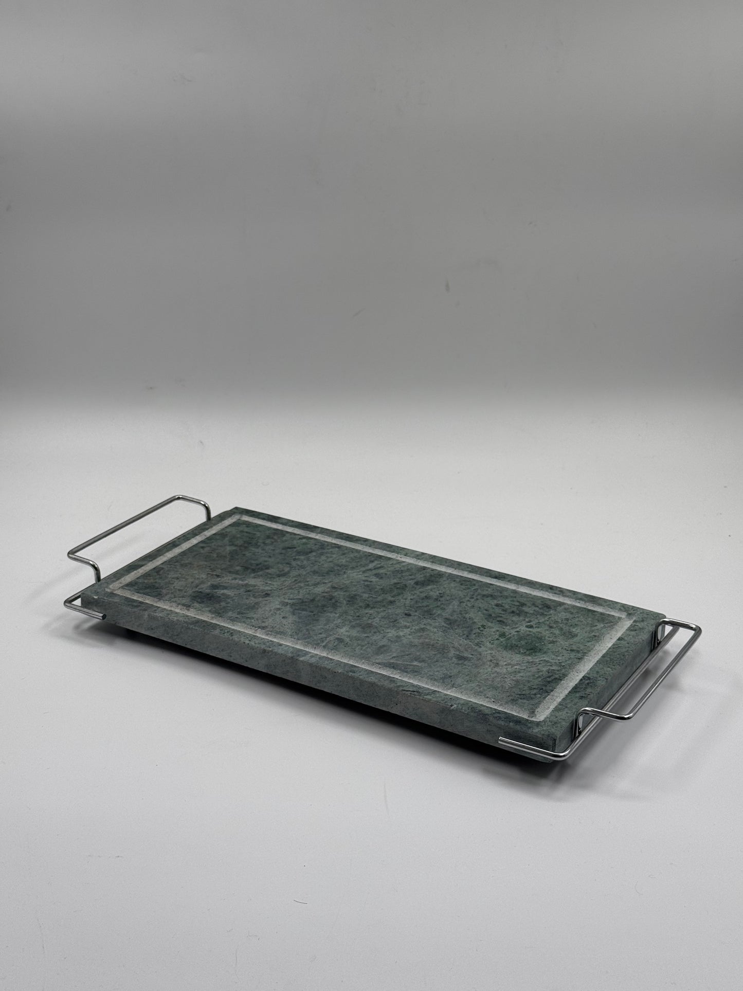 Green Marble Serving Tray with Metal Handles — Modernist Tray
