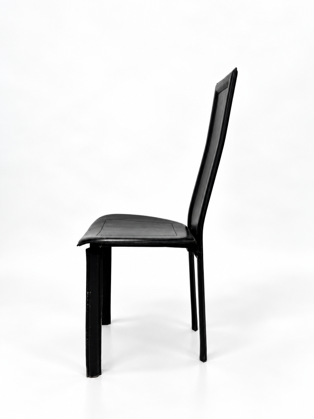 Italian Black Leather High-Back Dining Chairs, Set of 6