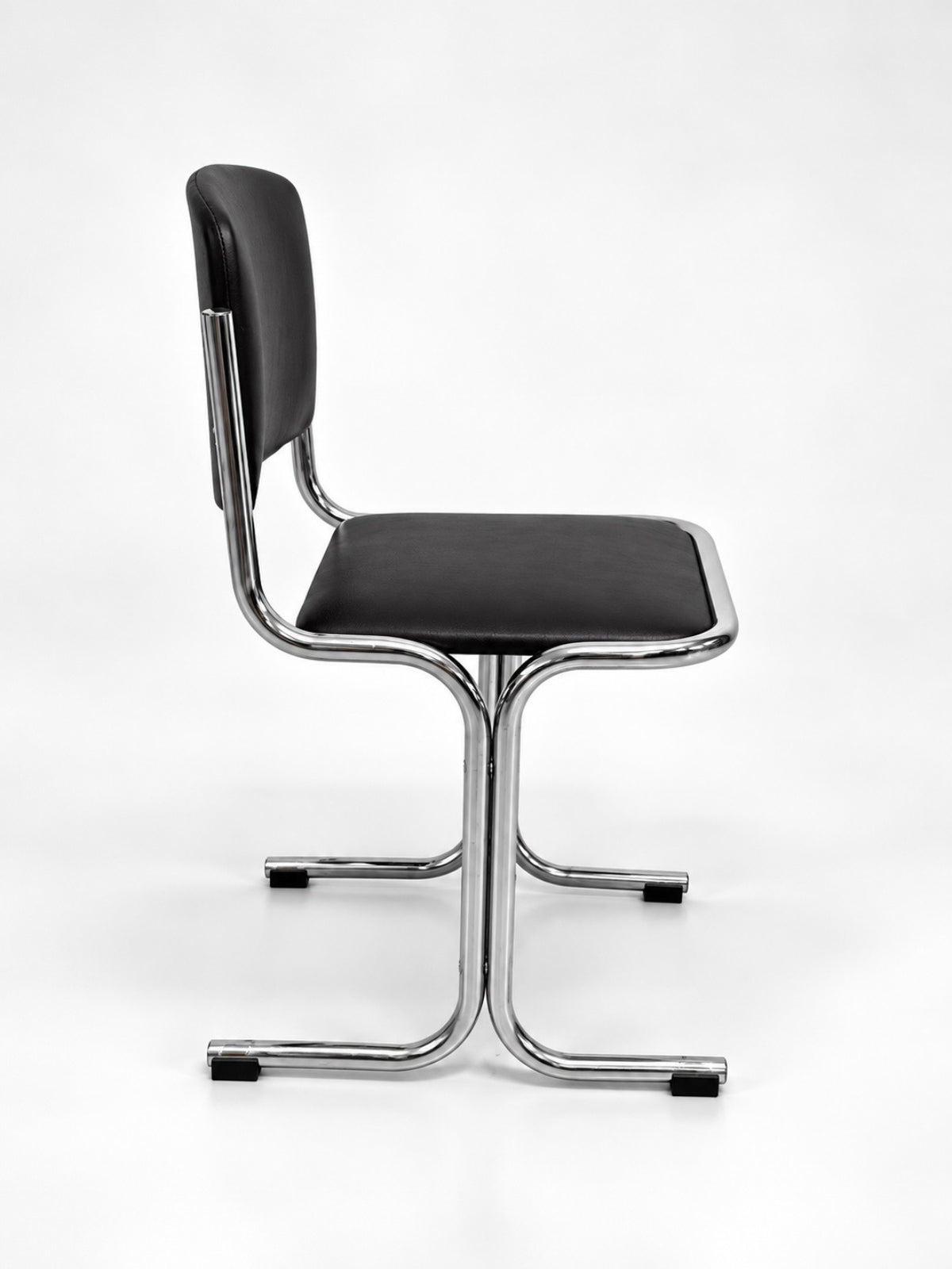 Set of 5 Vintage Chrome Tubular Chairs, Dark Brown Leather, 1970s