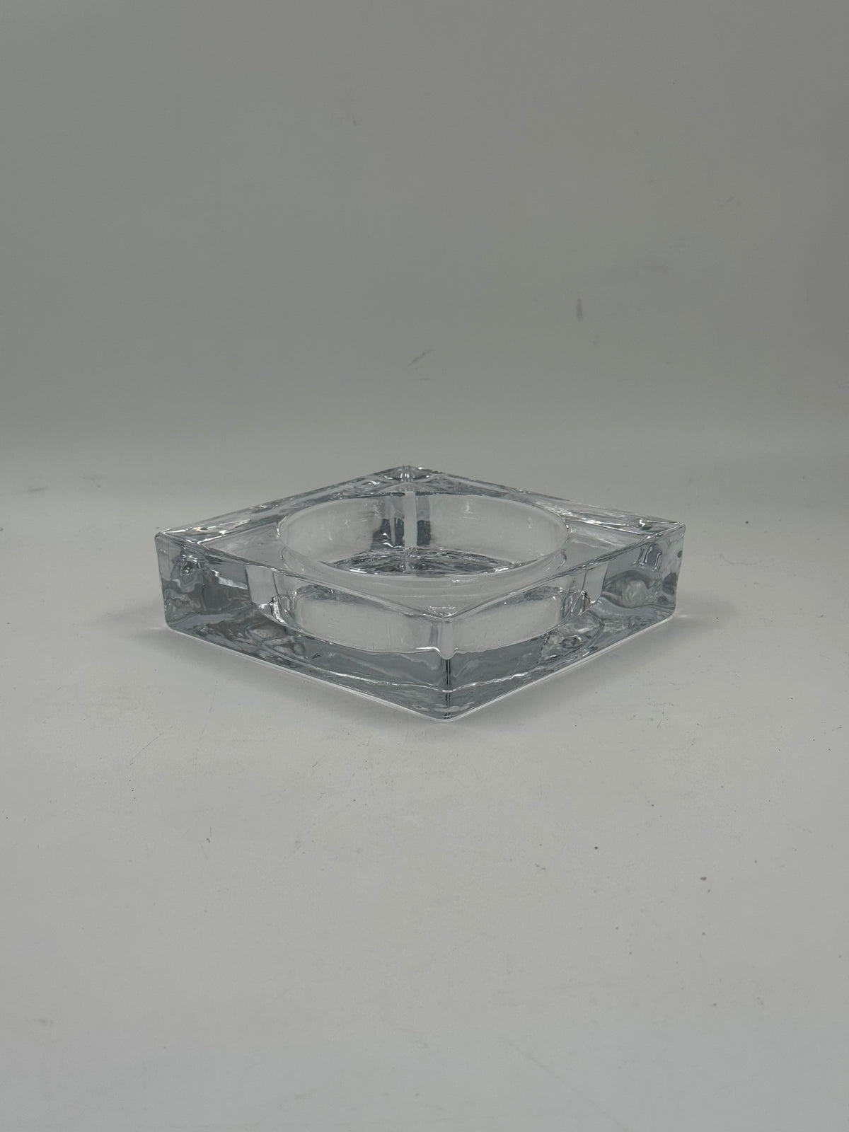 Vintage Square Glass Ashtray, Minimalist Block Design