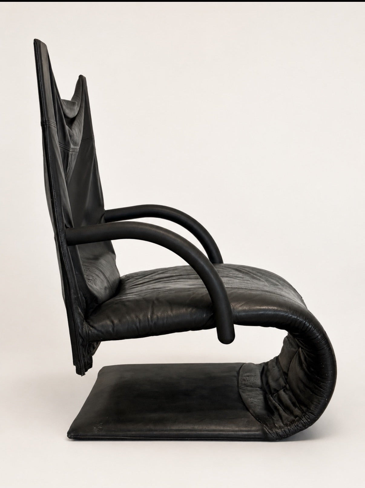 Ligne Roset "Zen" Black Leather Lounge Chair by Claude Brisson, 1980s
