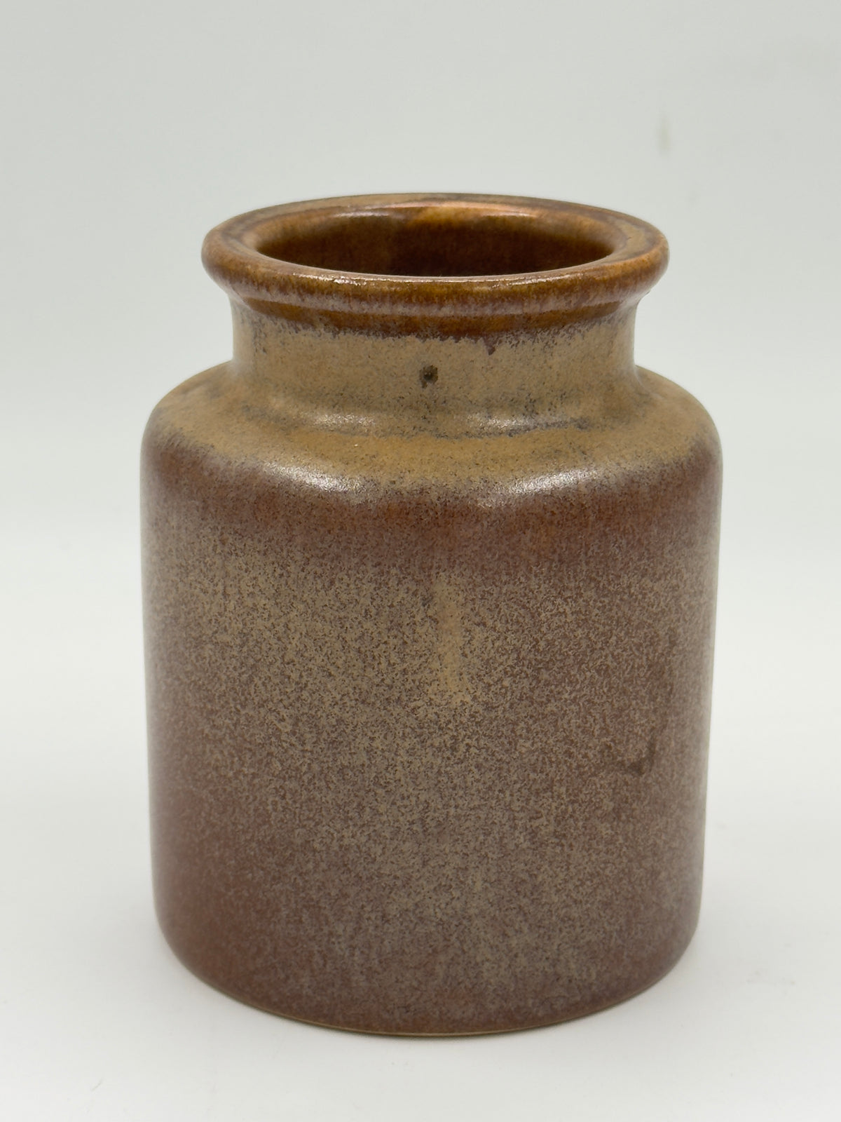 Vintage Studio Ceramic Cylindrical Jar with Speckled Brown Glaze