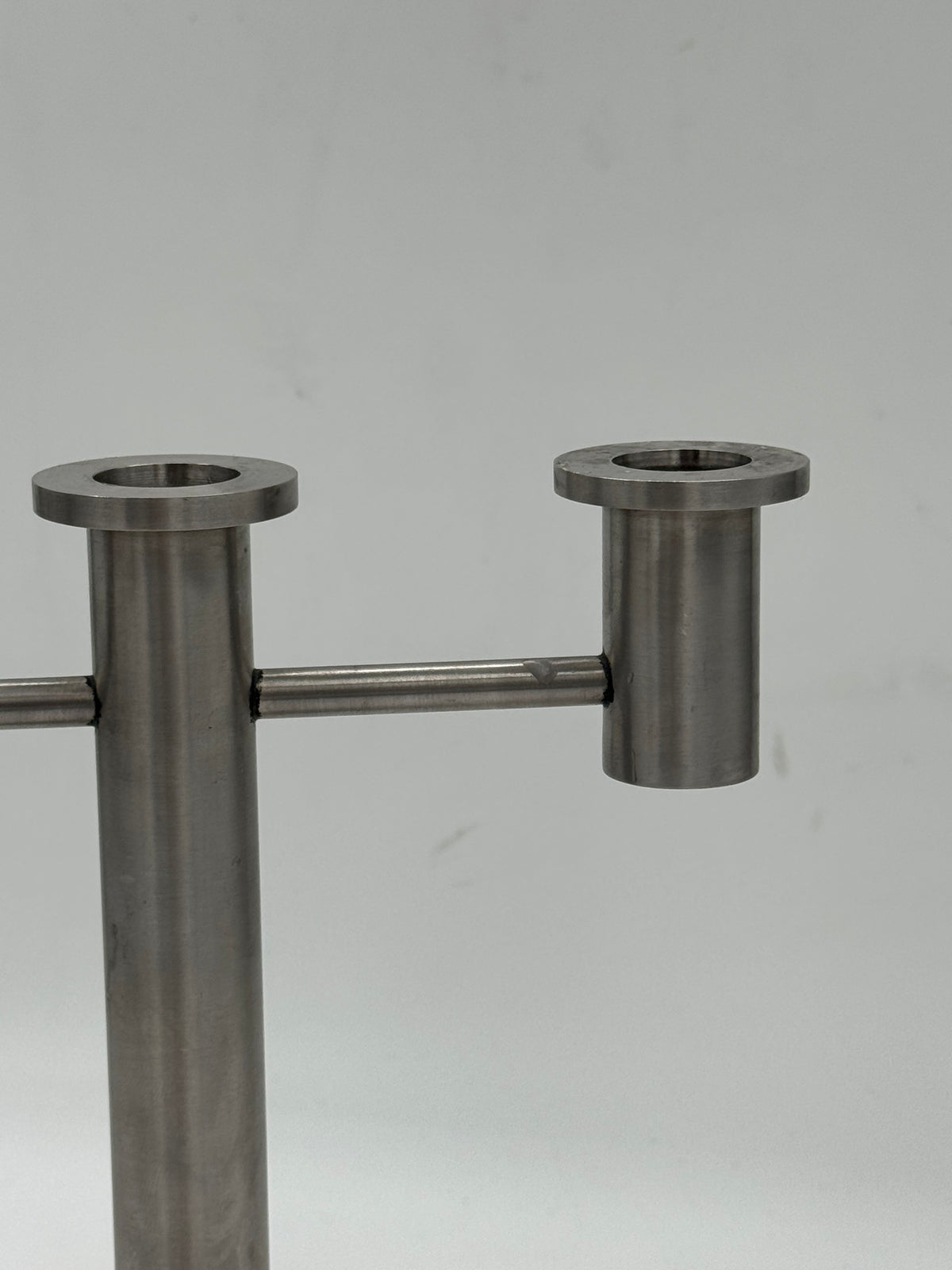 Modern Brushed Steel Three-Branch Candelabra