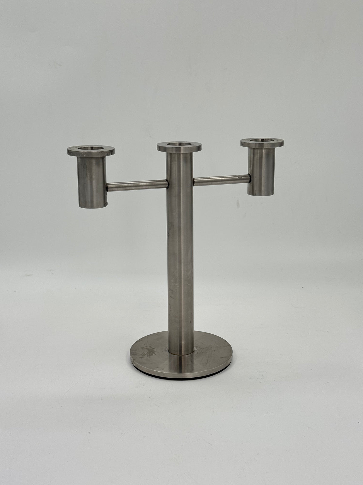 Modern Brushed Steel Three-Branch Candelabra
