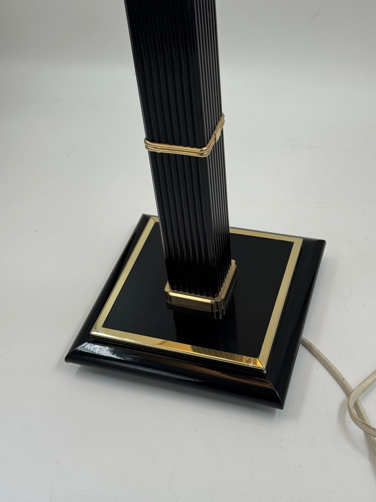 Vintage Black Lacquer & Gold-Tone Fluted Column Table Lamp
