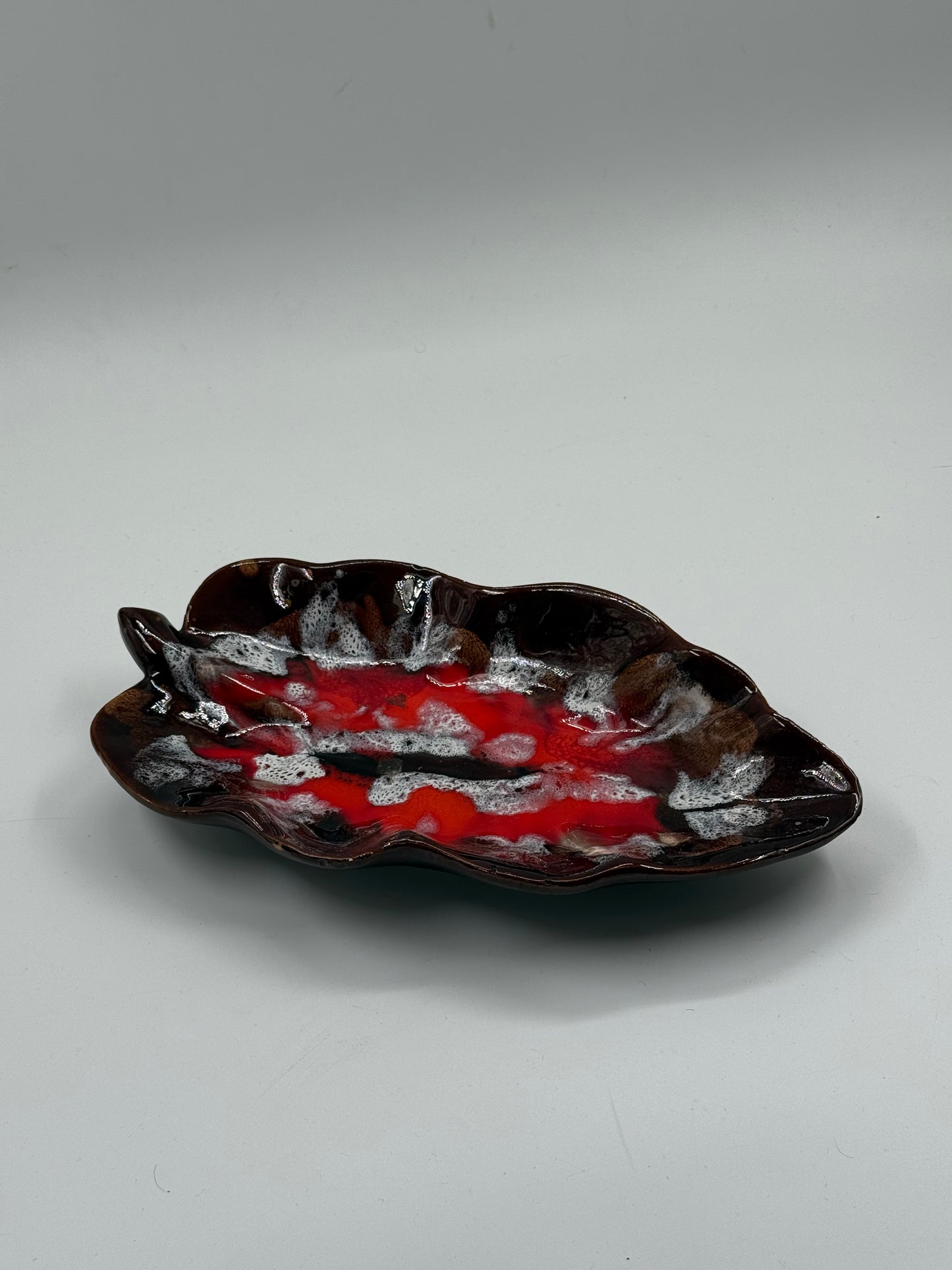 Red and Brown Glazed Ceramic Dish Organic Form