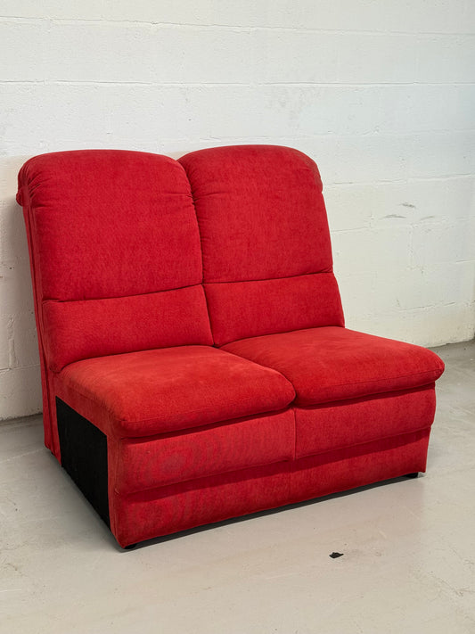 Vintage Red Fabric Armless Two-Seater Sofa Module